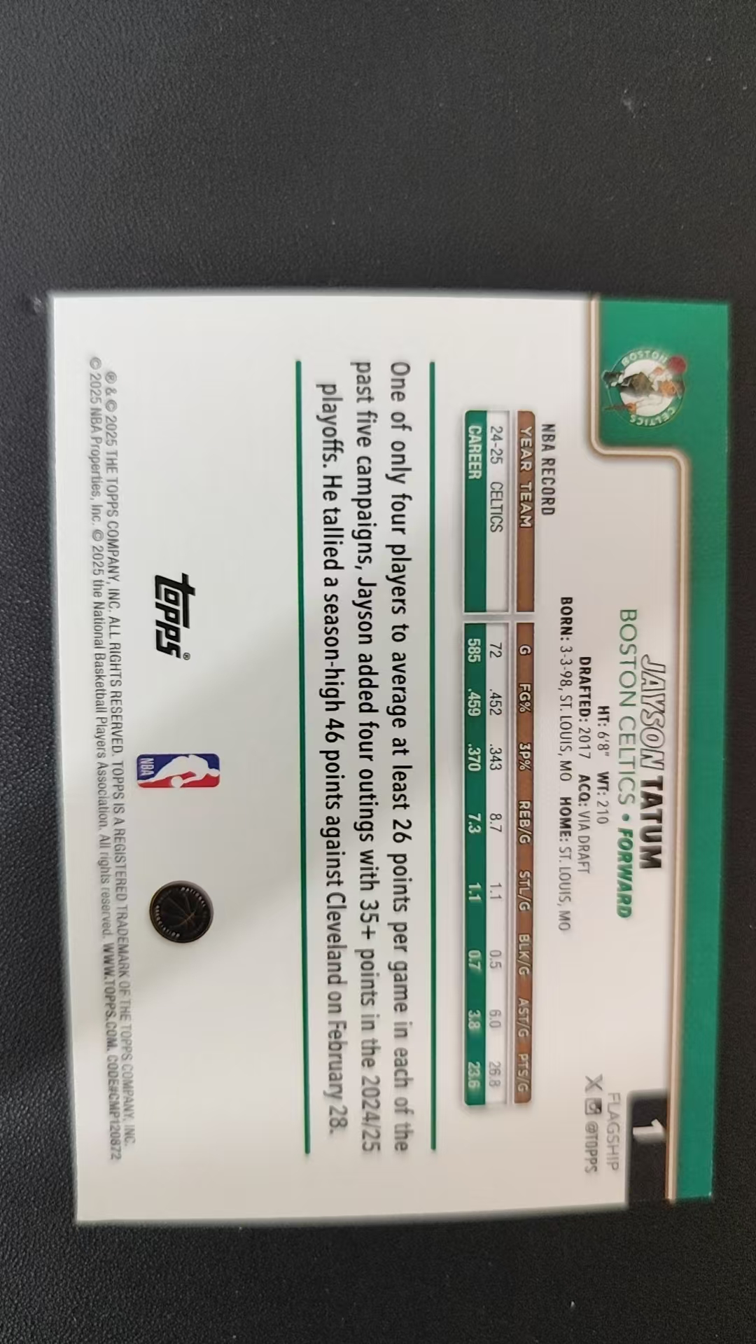 2025 Topps Topps Jayson Tatum #1 B12