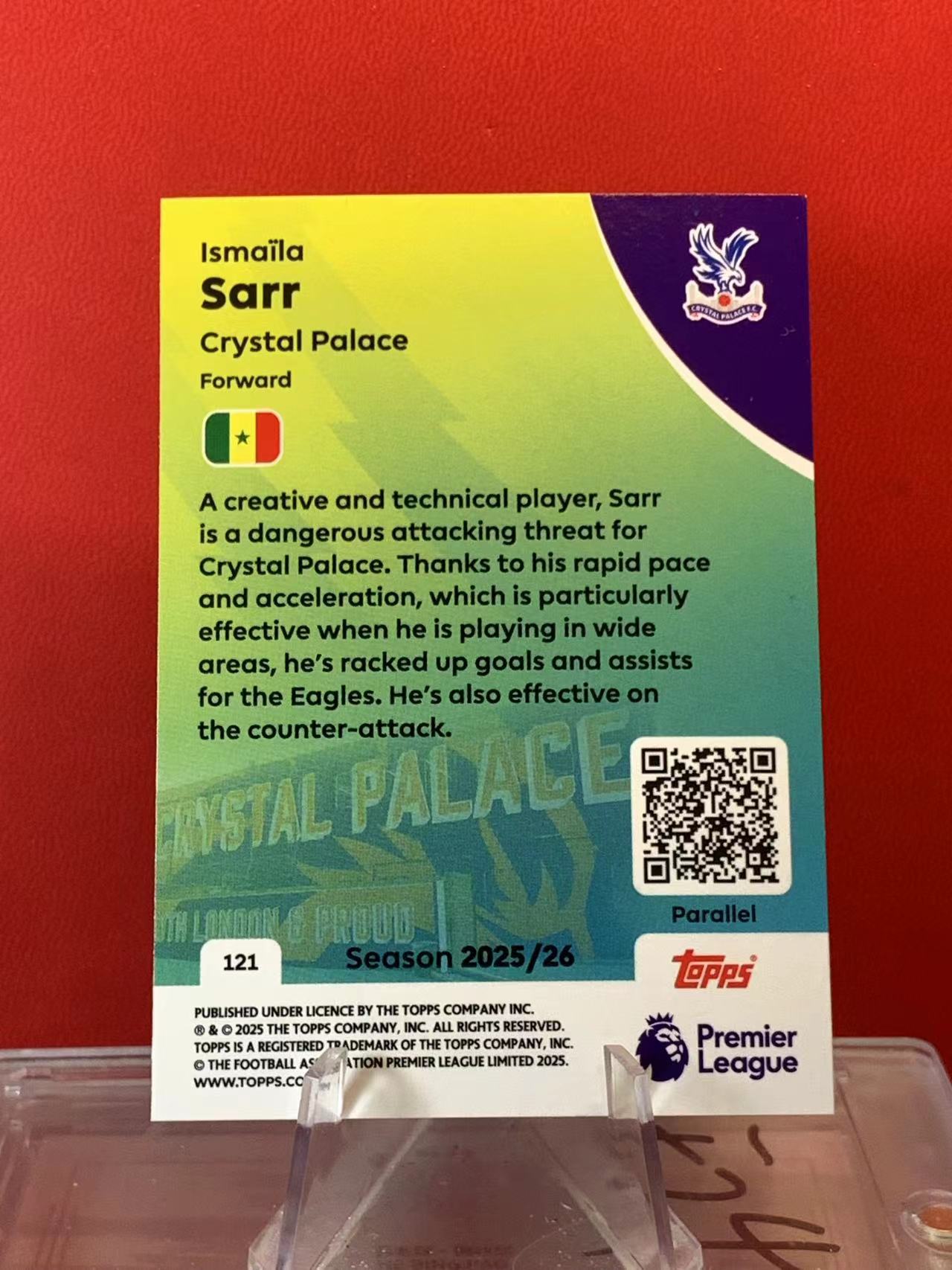 (詹叔代拍) 2025 Topps 英超 萨尔 水晶宫 绿碎花折 417/499编 Ismaïla Sarr 元年 卡品如图 顺丰寄付 泰山