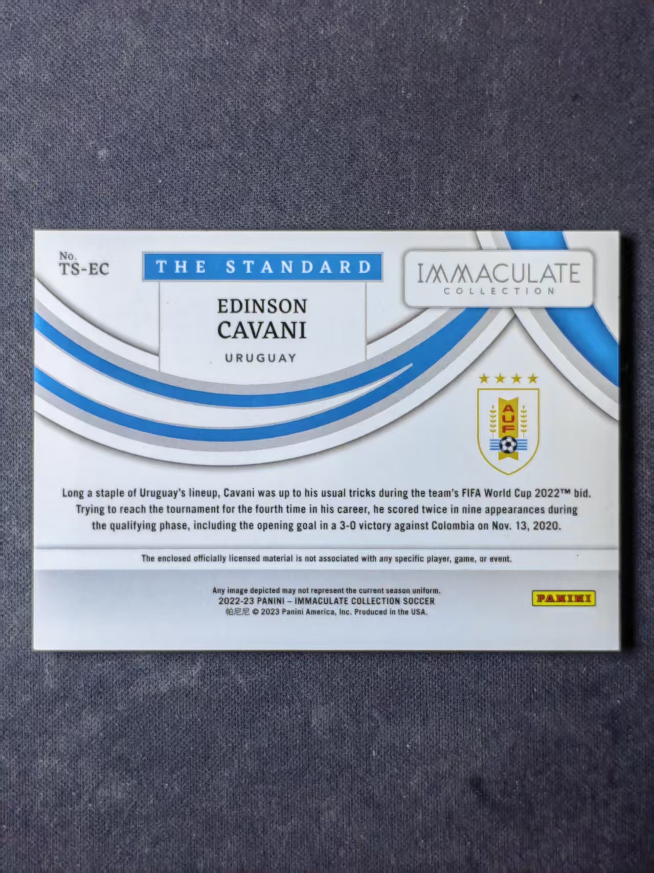 2022-23 Panini Immaculate Edinson Cavani 【林林拍卖tiffany】imm系列 国家队 乌拉圭 卡瓦尼 97/99编 铜平行 球衣实物物料