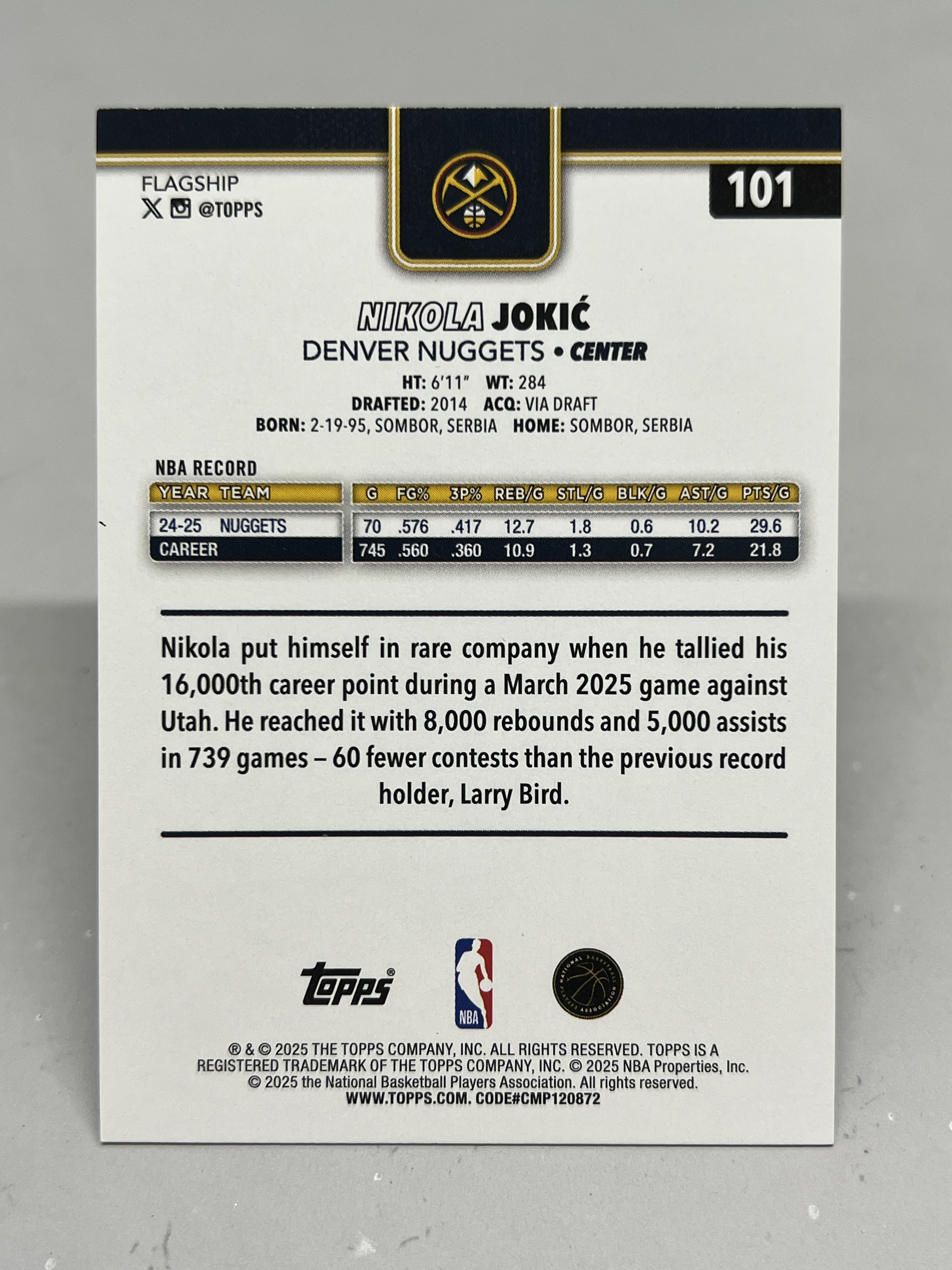 2025-26 Topps Flagship Nikola Jokic 【挂机拍卖】约基奇 约老师 掘金 银闪 折射 #101 卡品如图 收藏 凑套