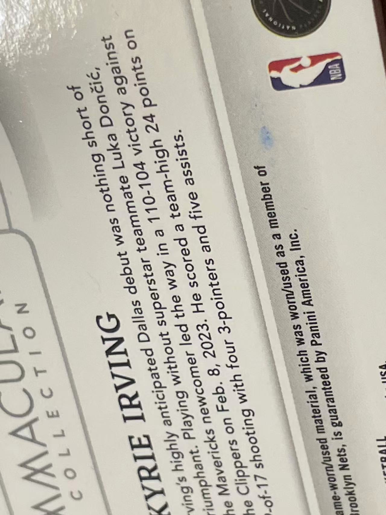 2022-23 Panini Immaculate Kyrie Irving imm爱咪咪 独行侠 凯里 欧文 欧神仙 德鲁The Standard 大窗GU球衣 落场切割 patch 99编【z】