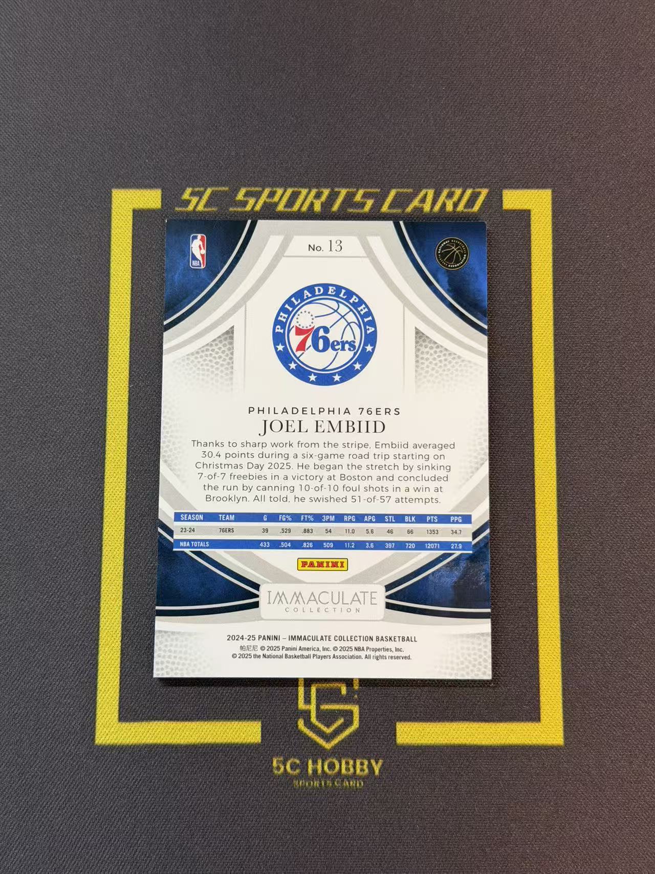 2024-25 Panini Immaculate Joel Embiid 乔尔恩比德 76人 base /99编【零壹小卡】wn