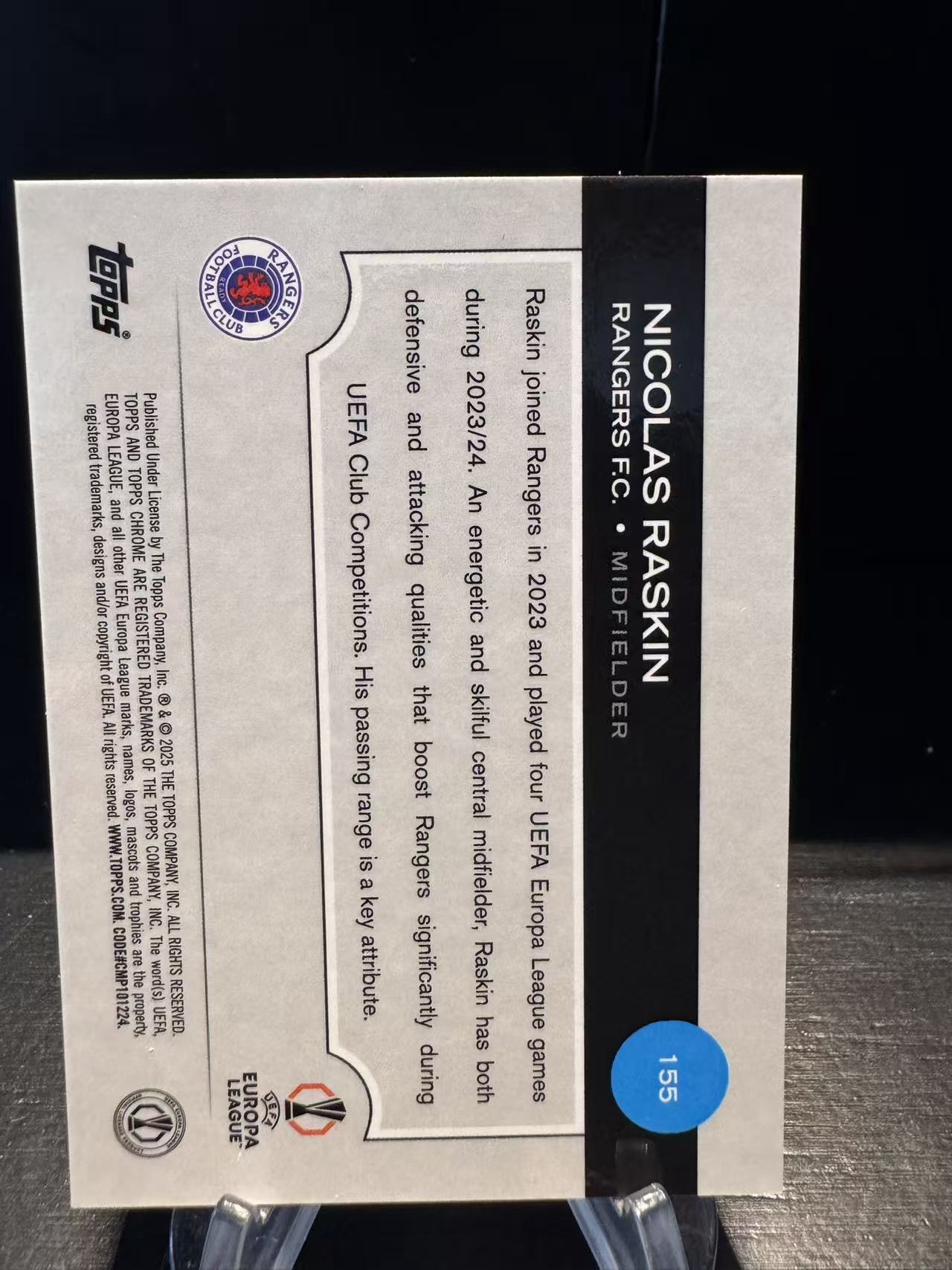 龖2025 Topps Chrome NICOLAS RASKIN 欧战TC 格拉斯哥流浪者 尼古拉斯 拉斯金 03/52编 Topps折 折射 卡品如图 MJ002D