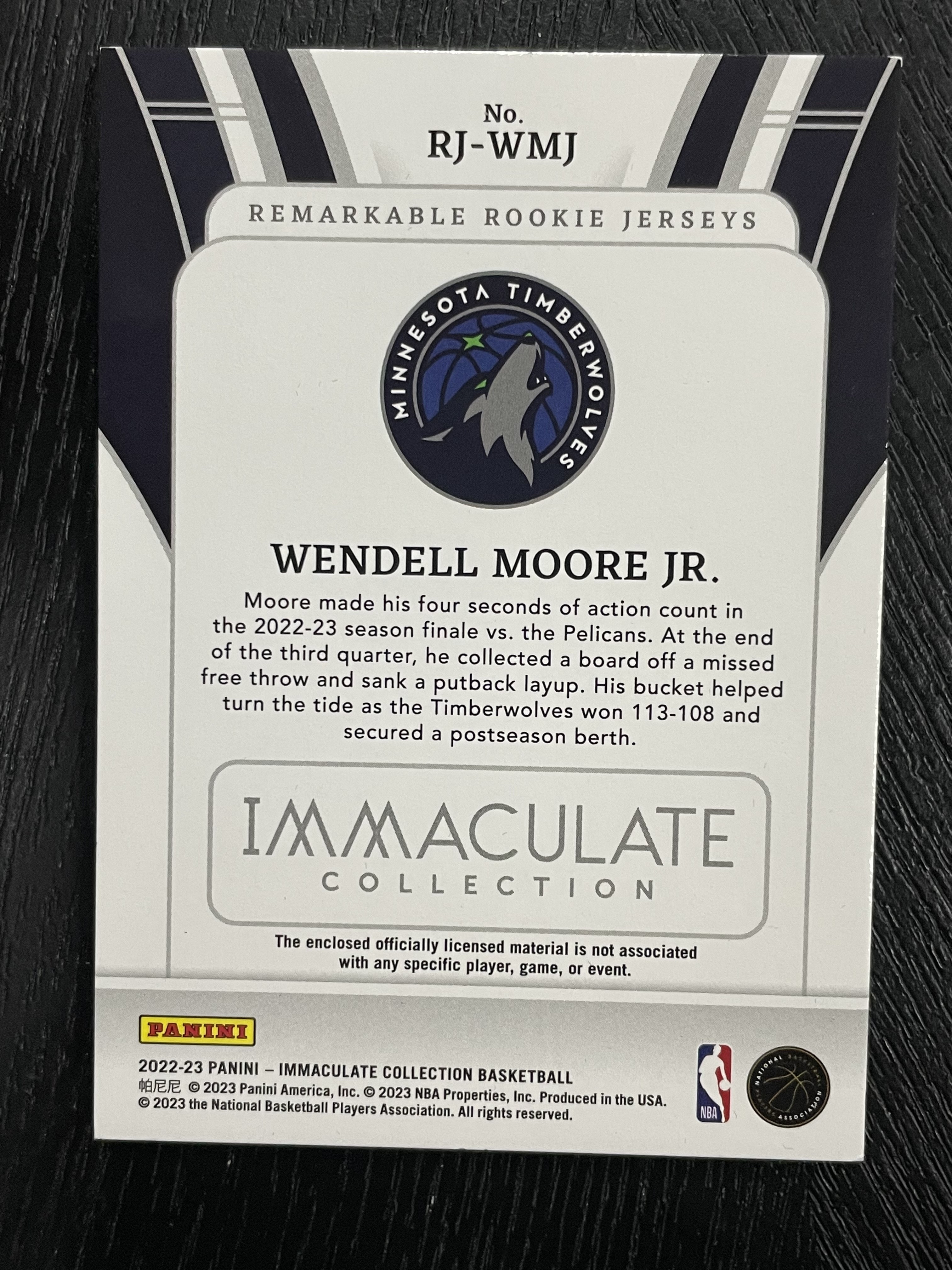 2022-23 Panini Immaculate Wendell Moore Jr. RC 森林狼 新秀 温德尔摩尔 99编 球衣 收藏专收Hicard72黄秀