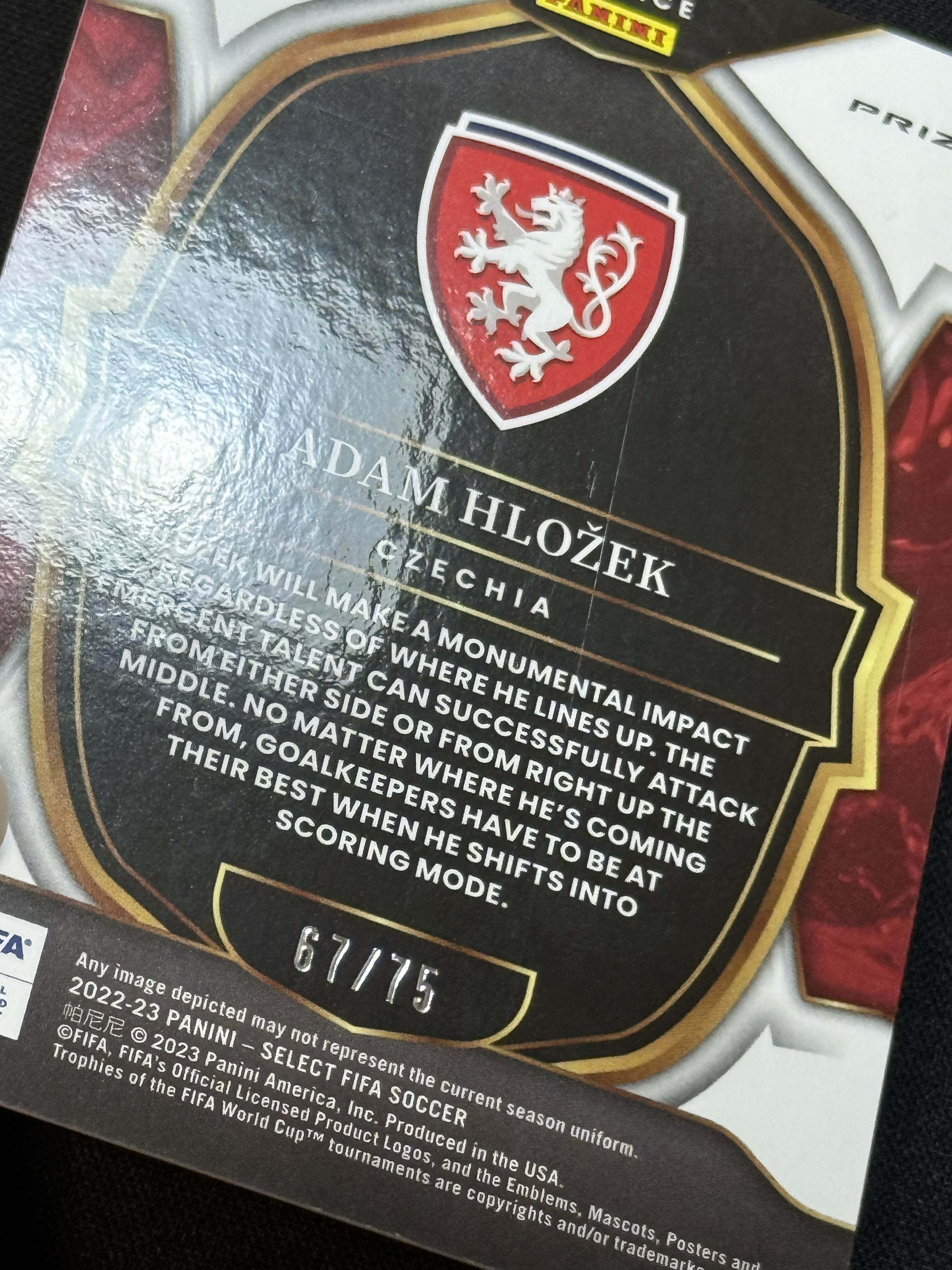 2022-23 Panini Select Adam Hlozek RC 【小贝代拍】FIFA select 捷克 新秀 赫洛泽克 紫折 /75编 瑕疵如图 拍前看描述 H MFC