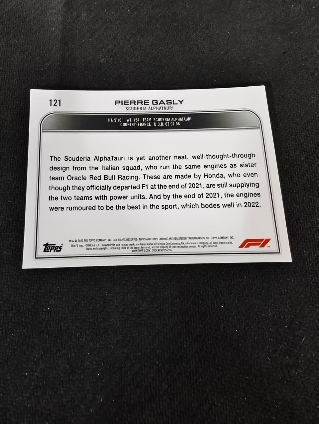 2022 Topps Chrome F1 Pierre Gasly 皮埃尔 加斯利 小红牛 划痕 边角瑕疵 #121