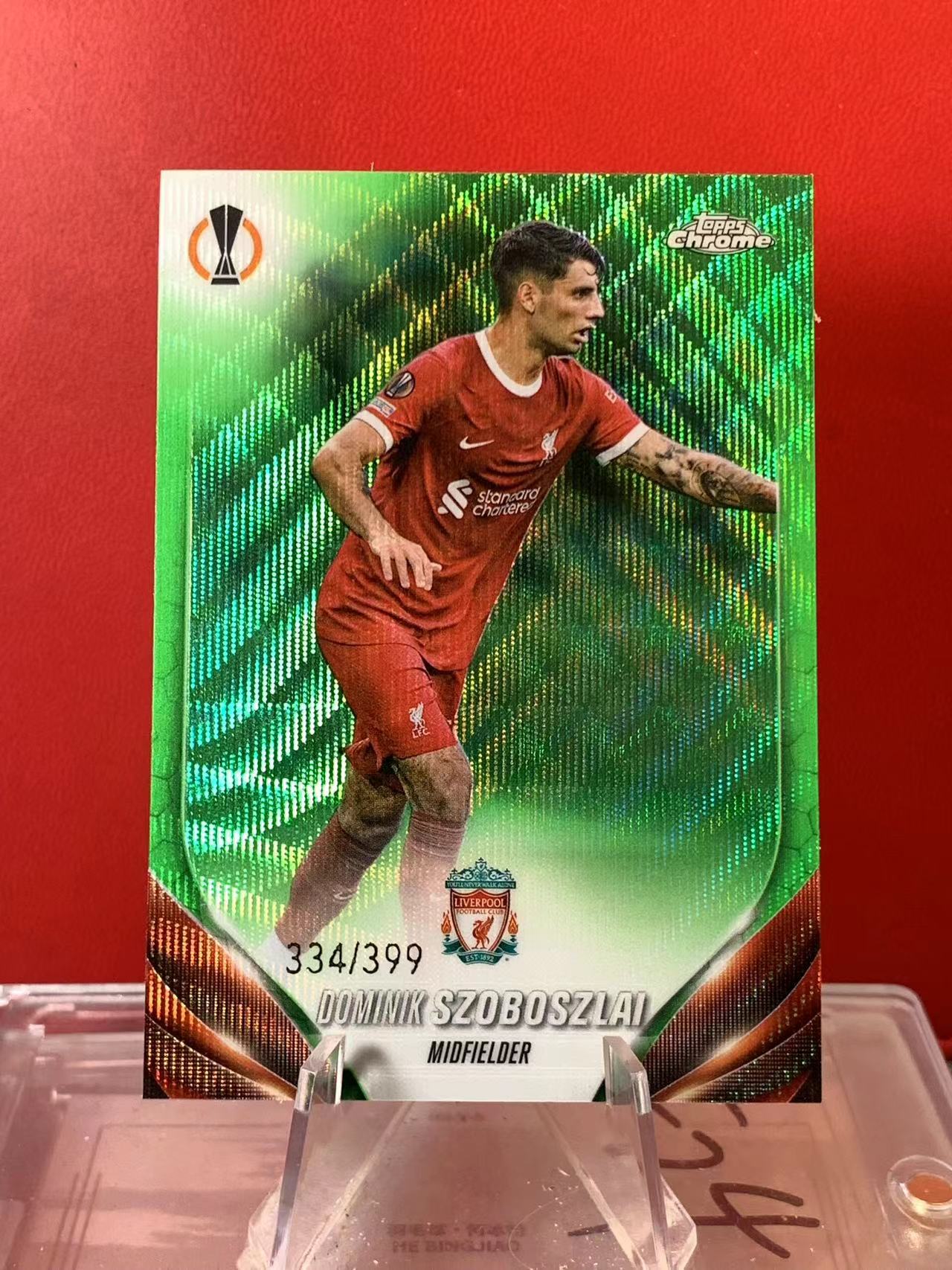 (詹叔代拍)2024 Topps Chrome Dominik Szoboszlai 欧战TC 利物浦 索博斯洛伊 绿波纹折 折射 334/399编 顺丰寄付 泰山