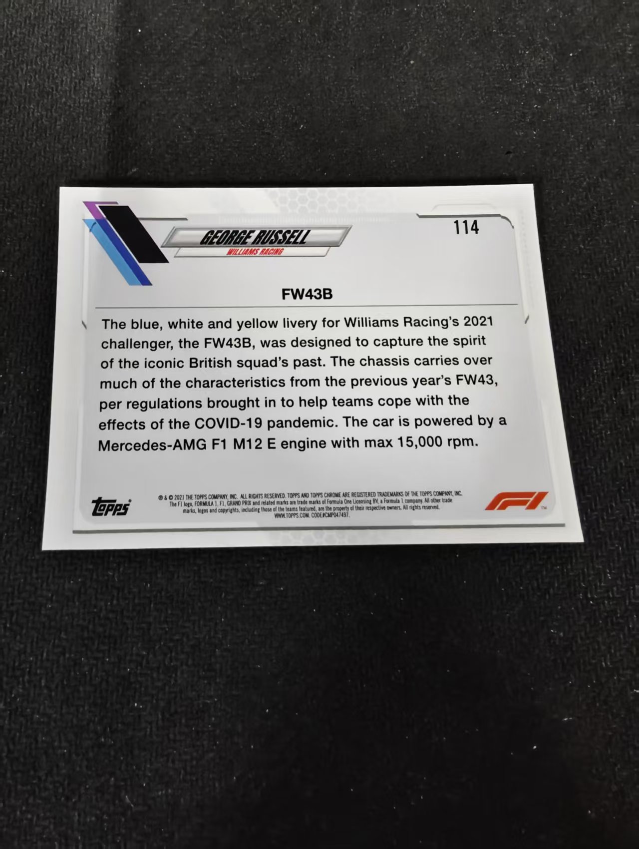 2021 Topps Chrome George Russell F1 威廉姆斯车队 乔治 拉塞尔 划痕 边角瑕疵 #114