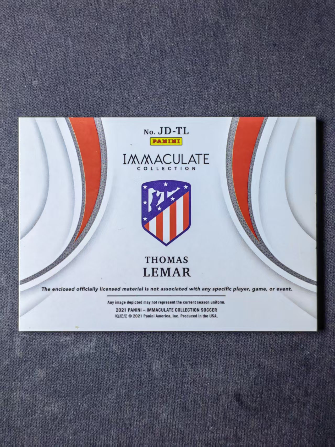 2021 Panini Immaculate Thomas Lemar 【林林拍卖tiffany】imm系列 西甲 马德里竞技 马竞 勒马尔 14/49编 双窗 球衣实物物料
