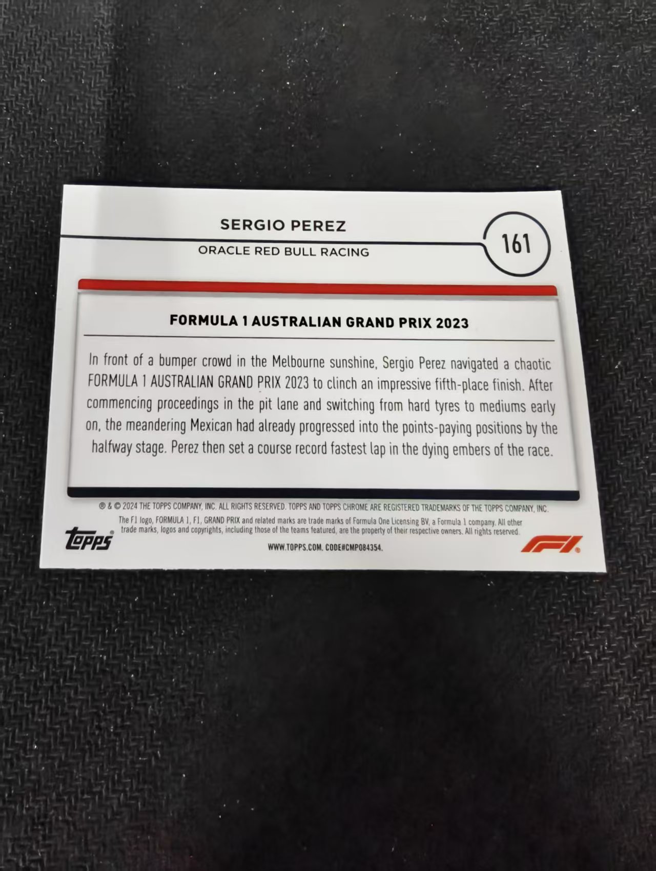 2024 Topps Chrome F1 Sergio Perez 红牛车队 塞尔吉奥 佩雷兹 划痕 边角瑕疵 #161