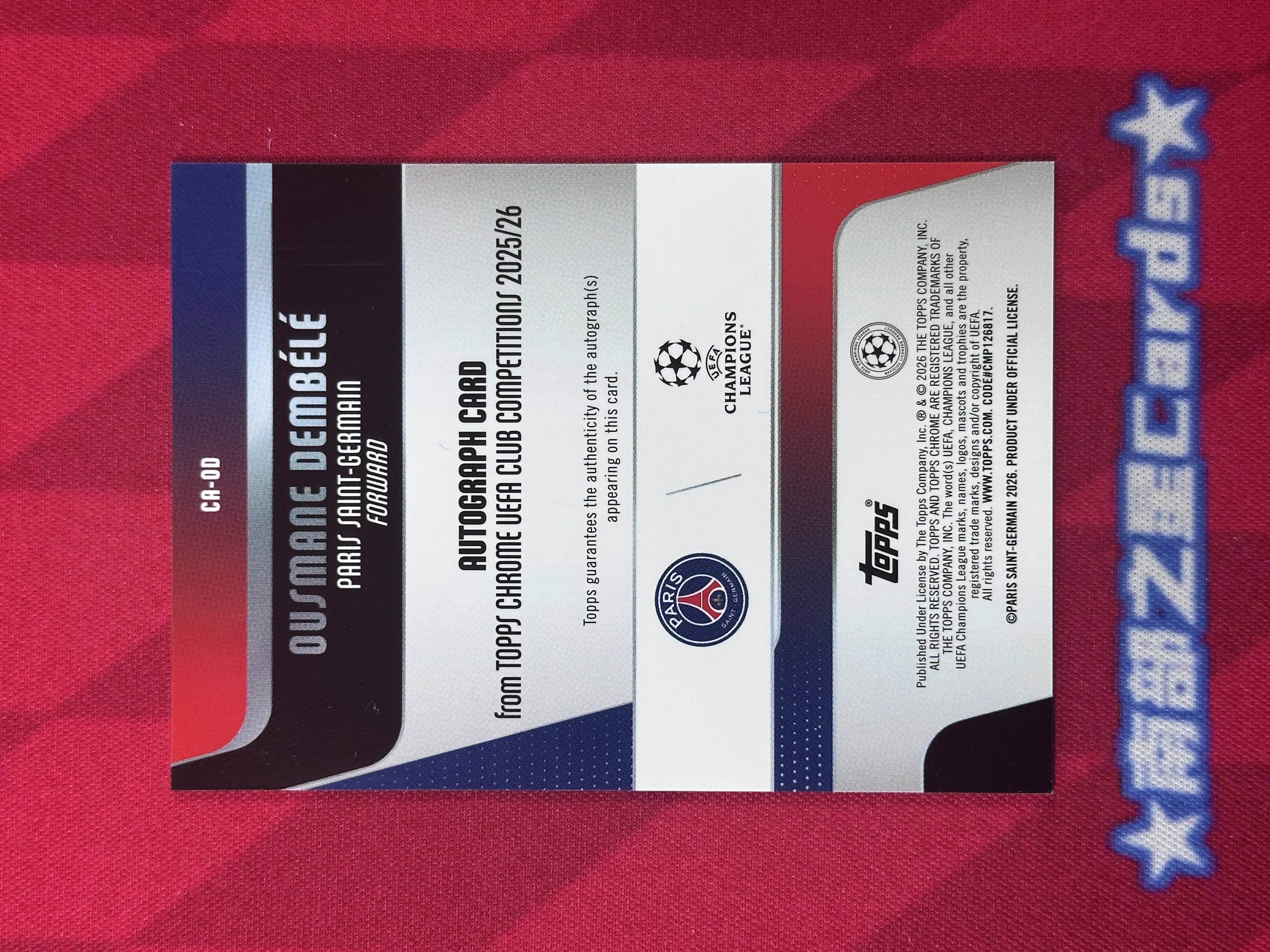 2025-26 Topps Chrome Ousmane Dembélé 奥斯曼 登贝莱 法国 巴萨 巴黎 签字 130/199编 青熔岩折 UEFA 欧冠 TC【南部之星】麦生