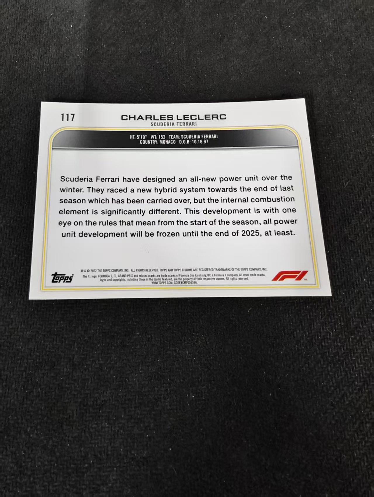 2022 Topps Chrome F1 Charles Leclerc 勒克莱尔 法拉利车队 划痕 边角瑕疵#117