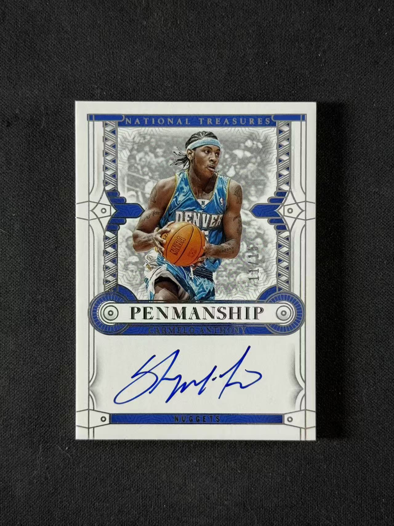 2023-24 Panini National Treasures Carmelo Anthony 【林林拍卖拜仁】国宝系列 掘金 卡梅隆安东尼 甜瓜 11/15编 卡签 书法签 签字 瑕疵见图