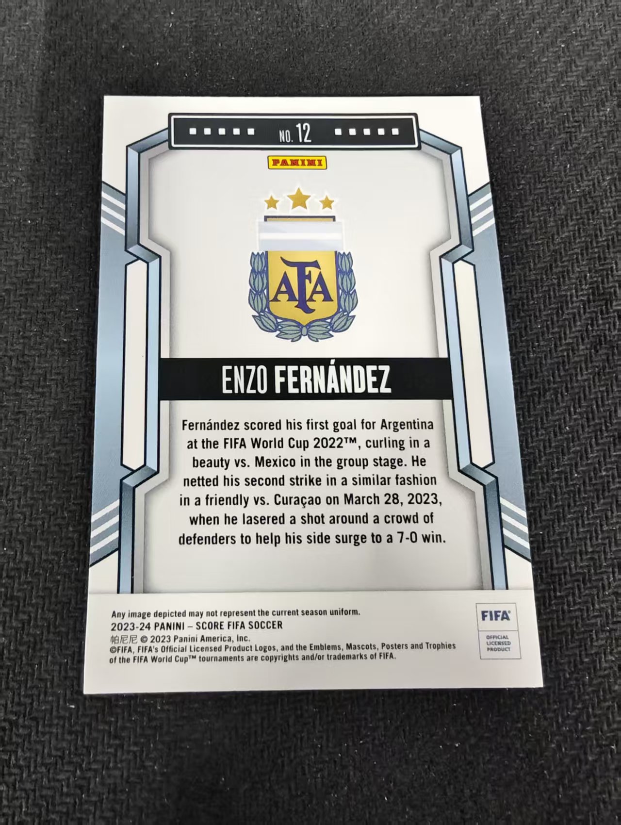 【可合并,不累计】2023-24 Panini Score Enzo Fernandez 恩佐 费尔南德斯 切尔西 FIFA 划痕 边角瑕疵 #12