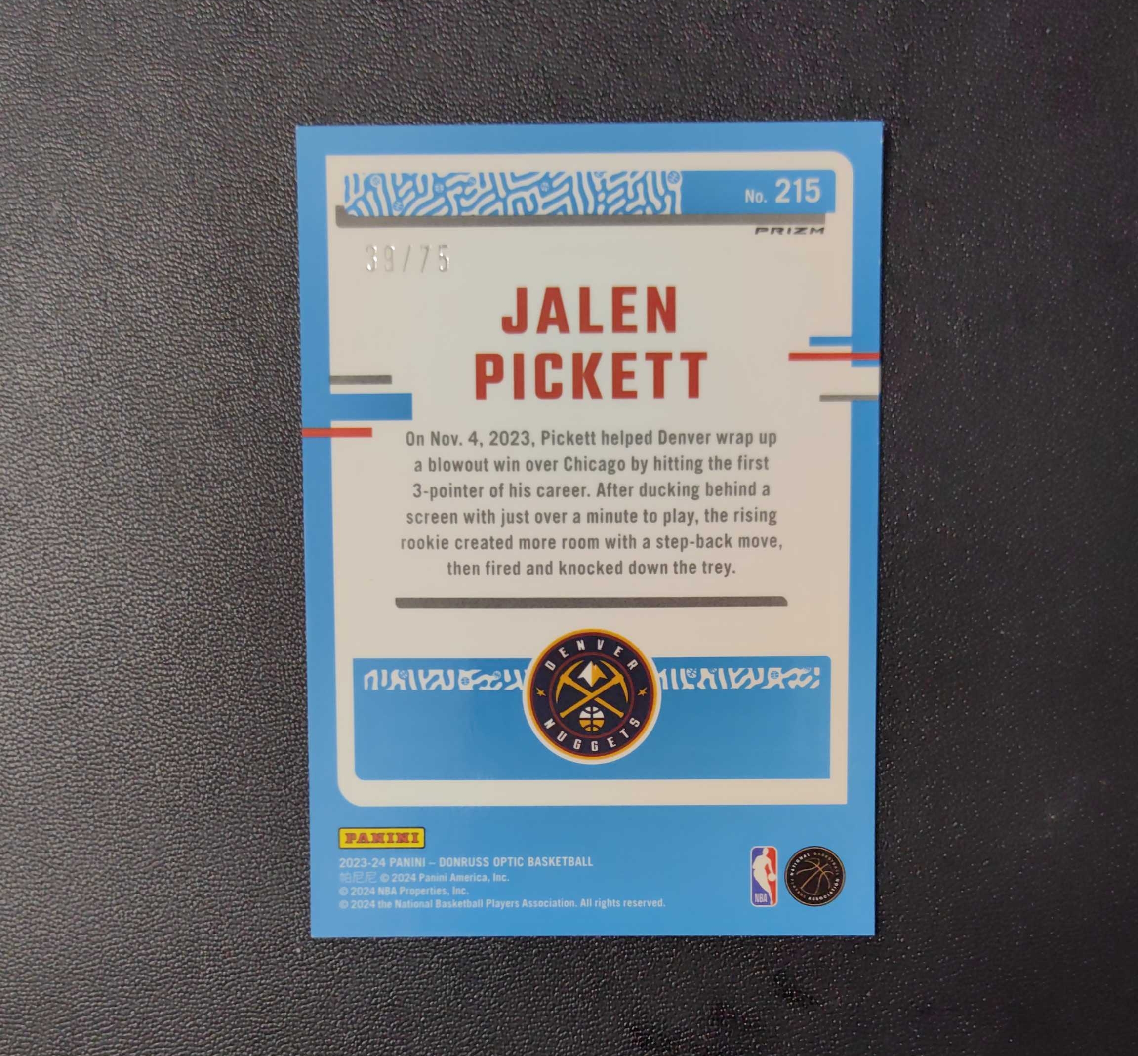 2023-24 Panini Optic Jalen Pickett RC OP 杰伦 皮克特 掘金 75编 红碎闪折 东契奇 sga 库里 文班亚马 詹姆斯