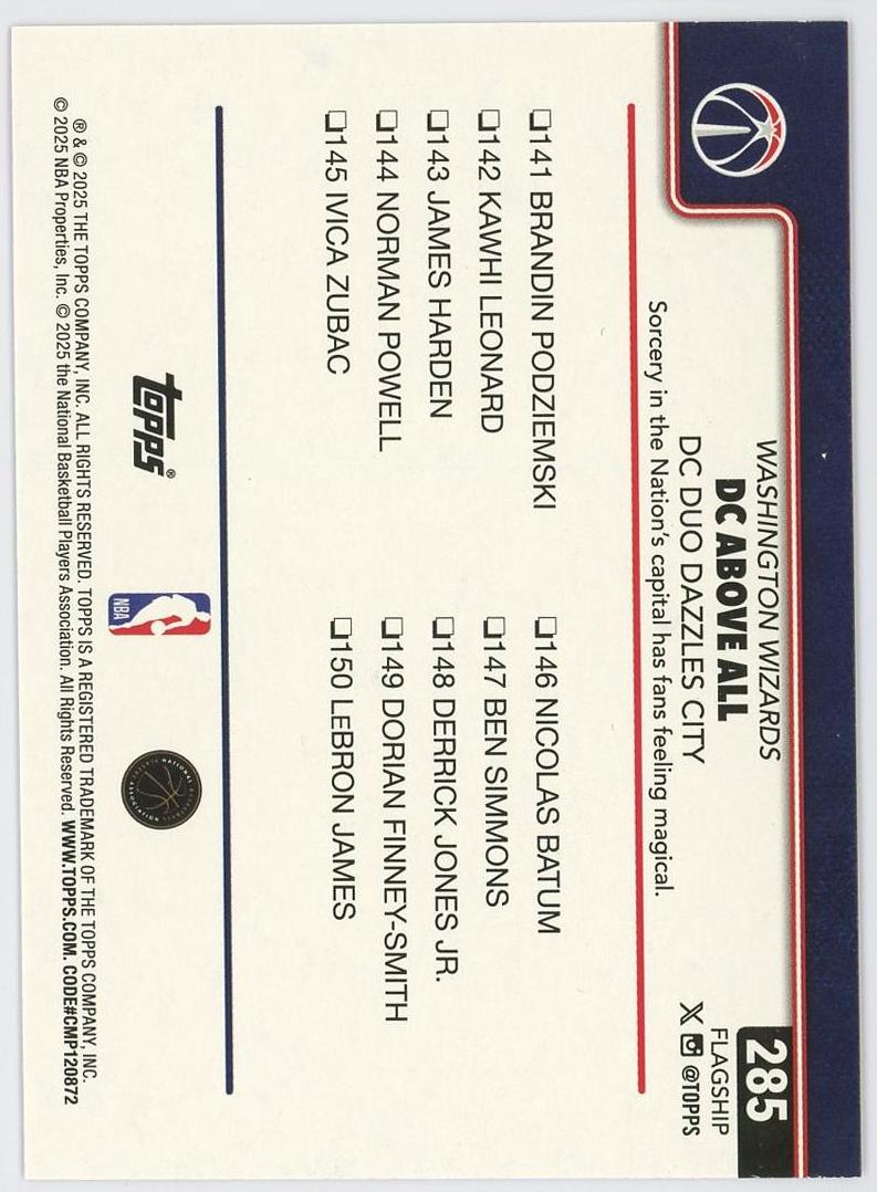 2025-26 Topps Flagship DC Duo Dazzles City 华盛顿奇才 2025编 横版 团队特卡 亚历山大萨尔 凯肖恩乔治 铜平行 卡品如图 1BL6/11.27