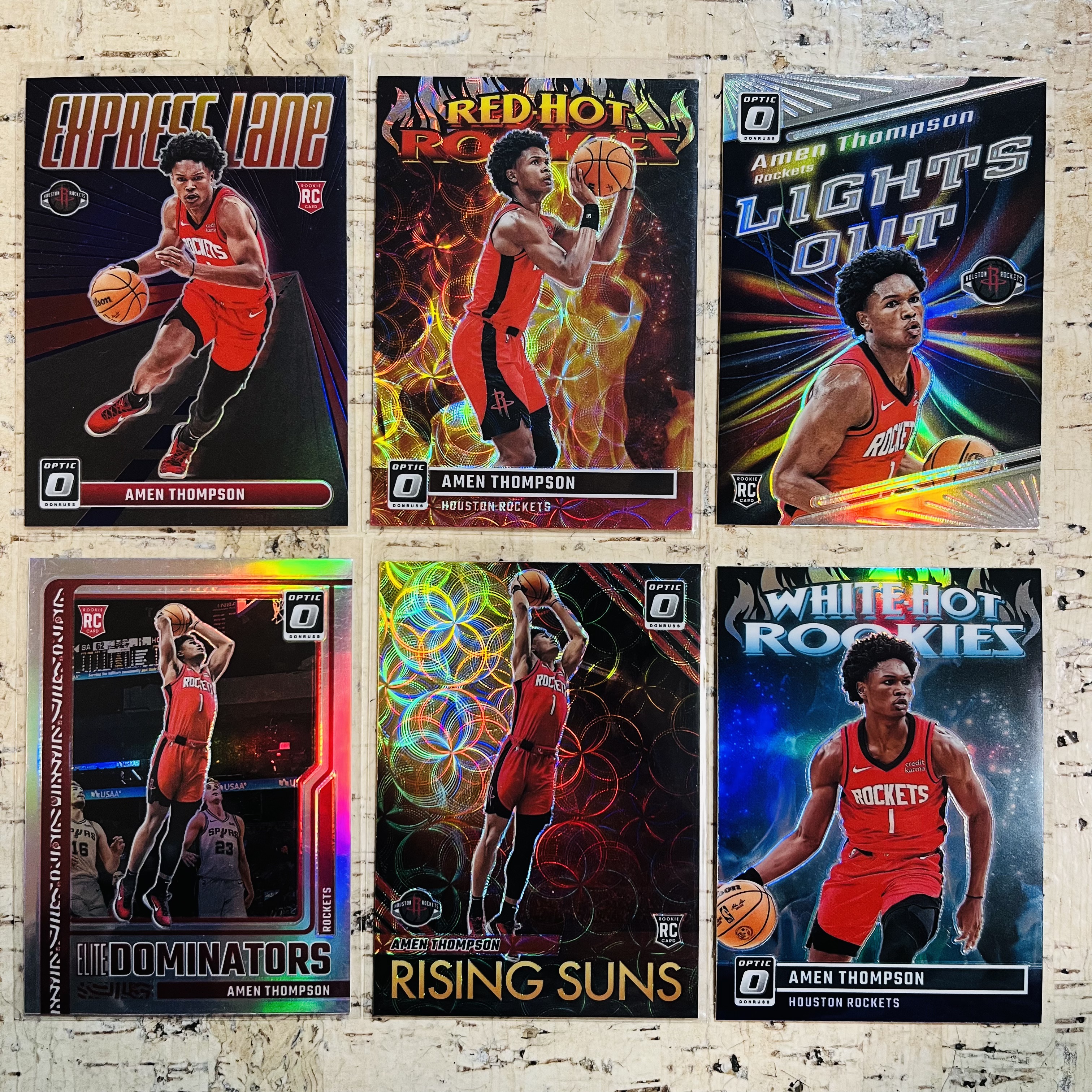 2023-24 Panini Optic Amen Thompson RC 新秀 火箭 阿门 汤普森 红圈圈折 正银折 6张打包 熄灯 快车道 白色火焰 红色火焰 统治者特卡【小卡迷拍卖】