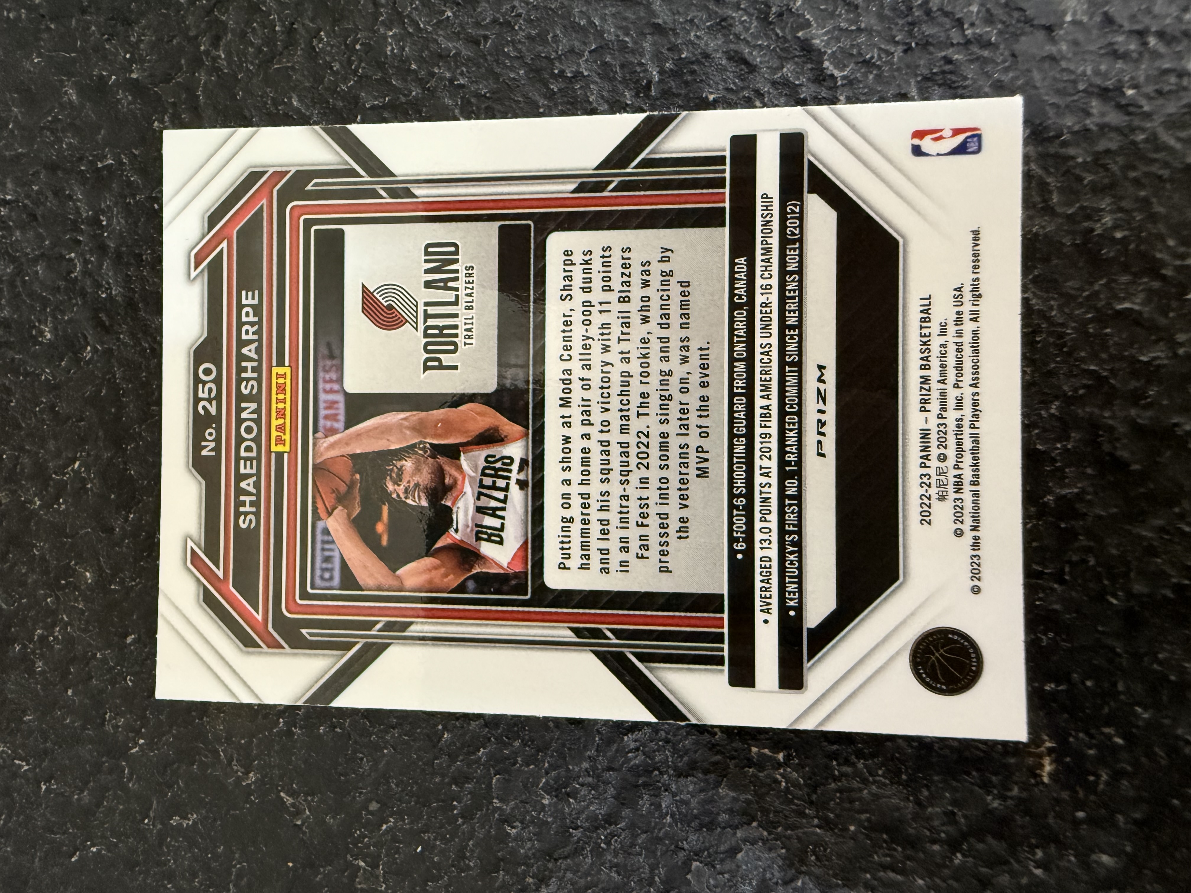 2022-2023 PANINI PRIZM 新秀RC 谢尔登 夏普 开拓者 红碎点折 大热新秀 稀有折射 收藏佳品 卡品如图 拍前细看备注