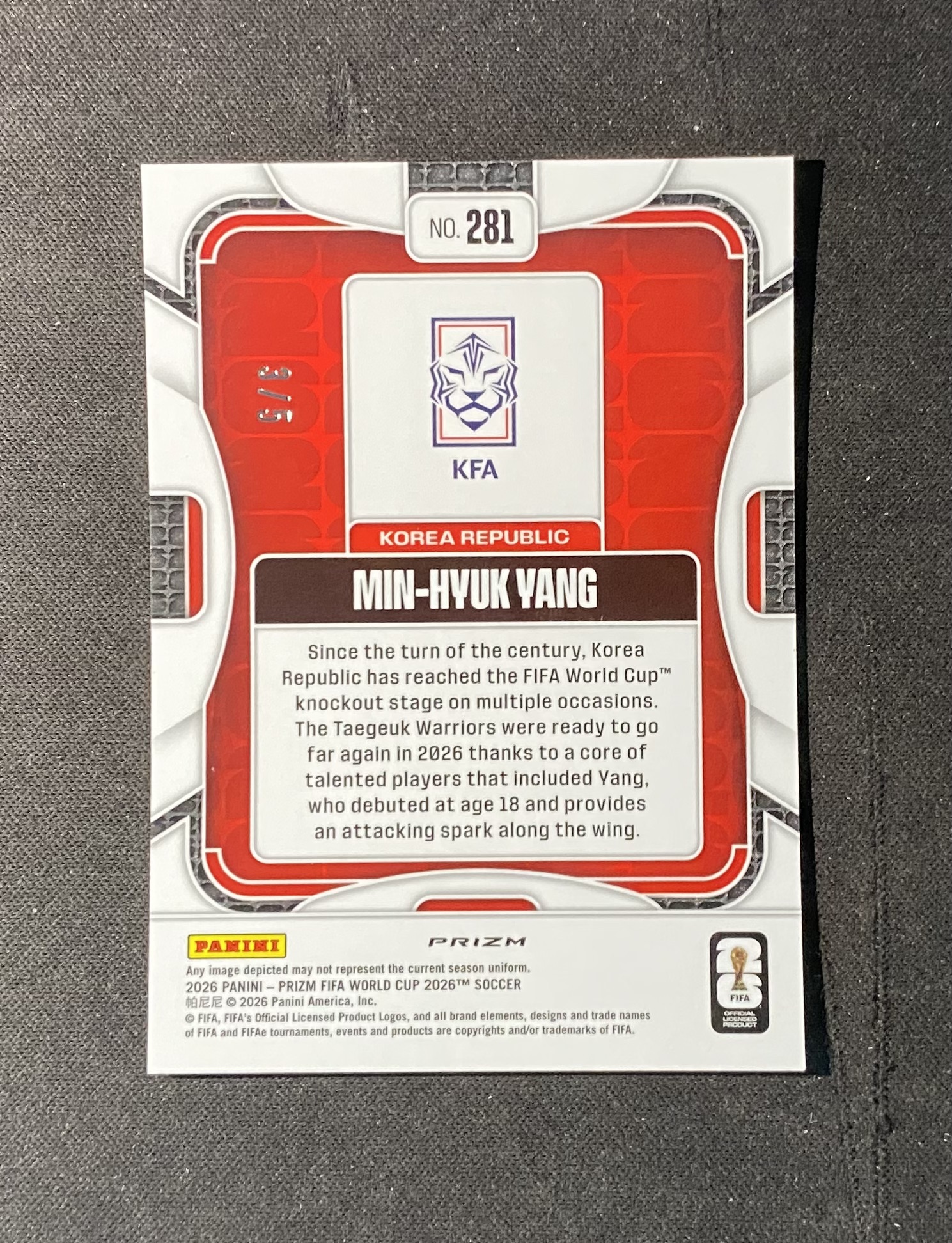 2026 Panini World Cup Prizm Min-Hyuk-Yang 【来拆波卡】世界杯 韩国 梁民革 绿折 5编 lei