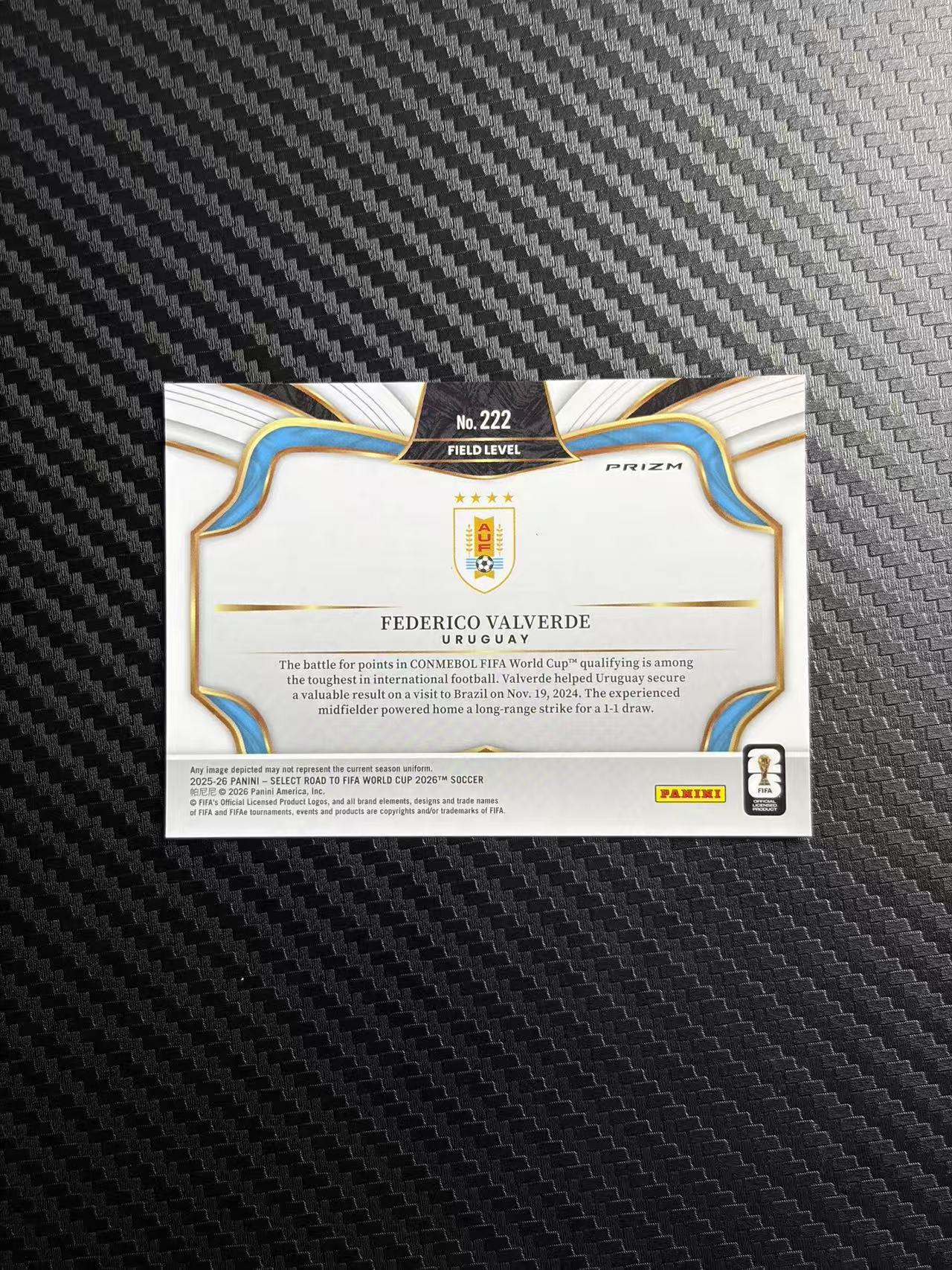 2025-26 Panini Select Federico Valverde 世界杯 乌拉圭 巴尔韦德 蓝棋盘 蓝格子折 折射 卡品如图 拍前看描述 只合并当天 不累计