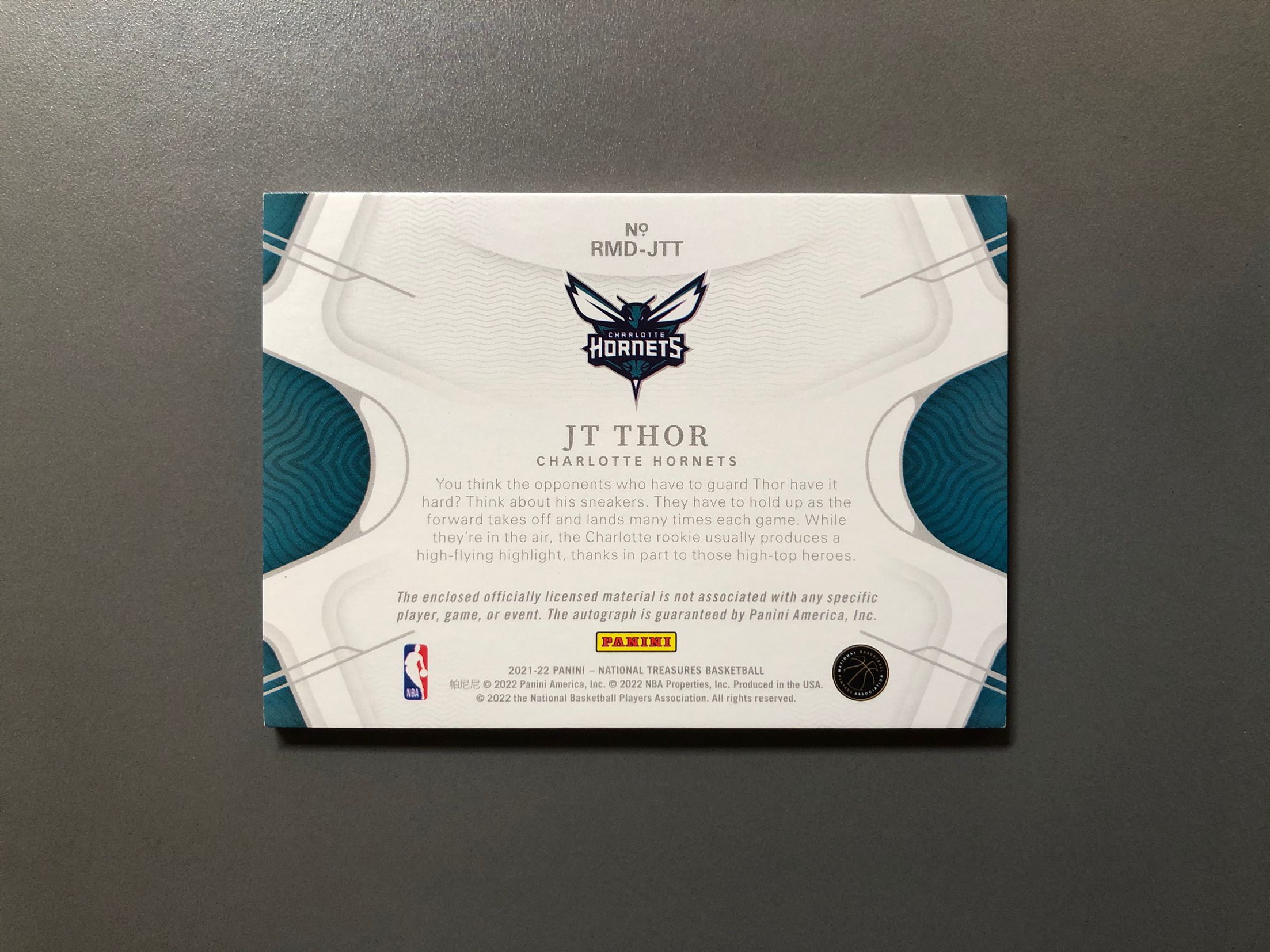 2021-22 Panini National Treasures JT Thor RC JT·索尔 黄蜂 新秀 RC 双窗 球衣 签字 卡签 RPA 99编 实卡好看 卡品如图 可累计 FT050