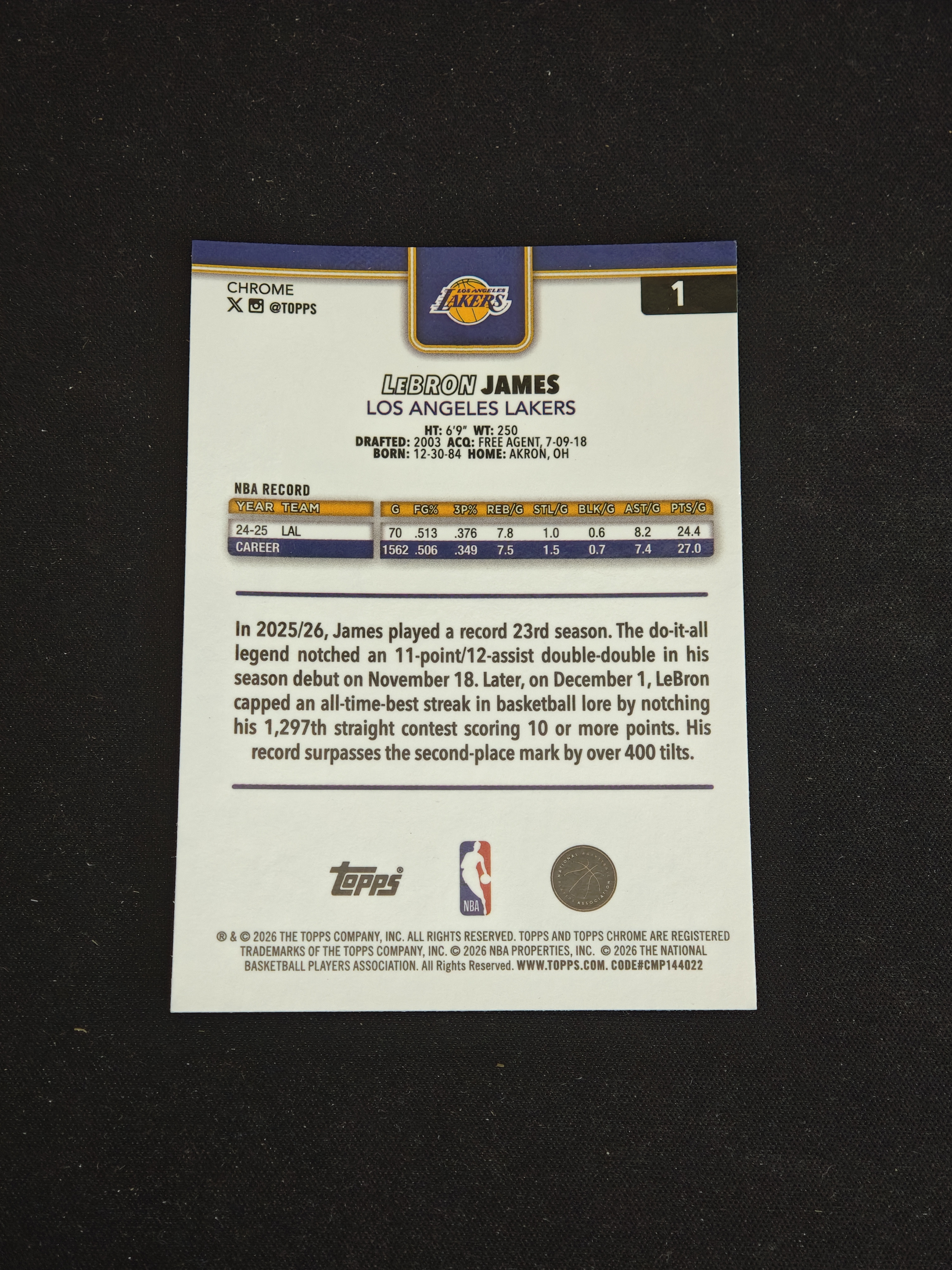 2025-26 Topps Chrome Update LeBron James 【小v代拍】勒布朗 詹姆斯 老詹 lbj 湖人 棋盘折 格子折 tcu 卡品如图【specail】j2