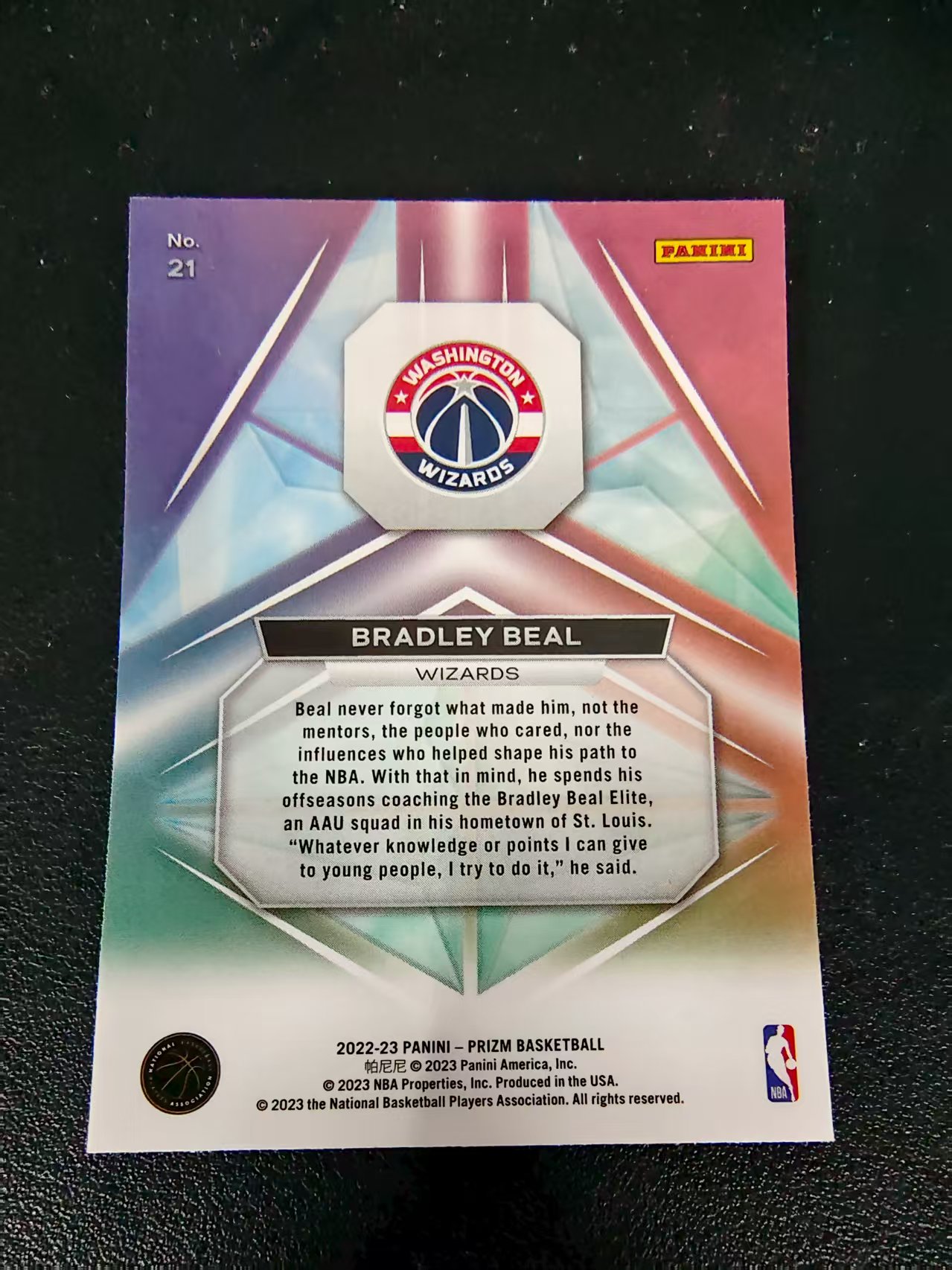 【可合并,不累计】2022-23 Panini Prizm Bradley Beal 奇才 布拉德利 比尔 棱镜特卡 PZ 划痕 边角微瑕 介意勿拍 #21