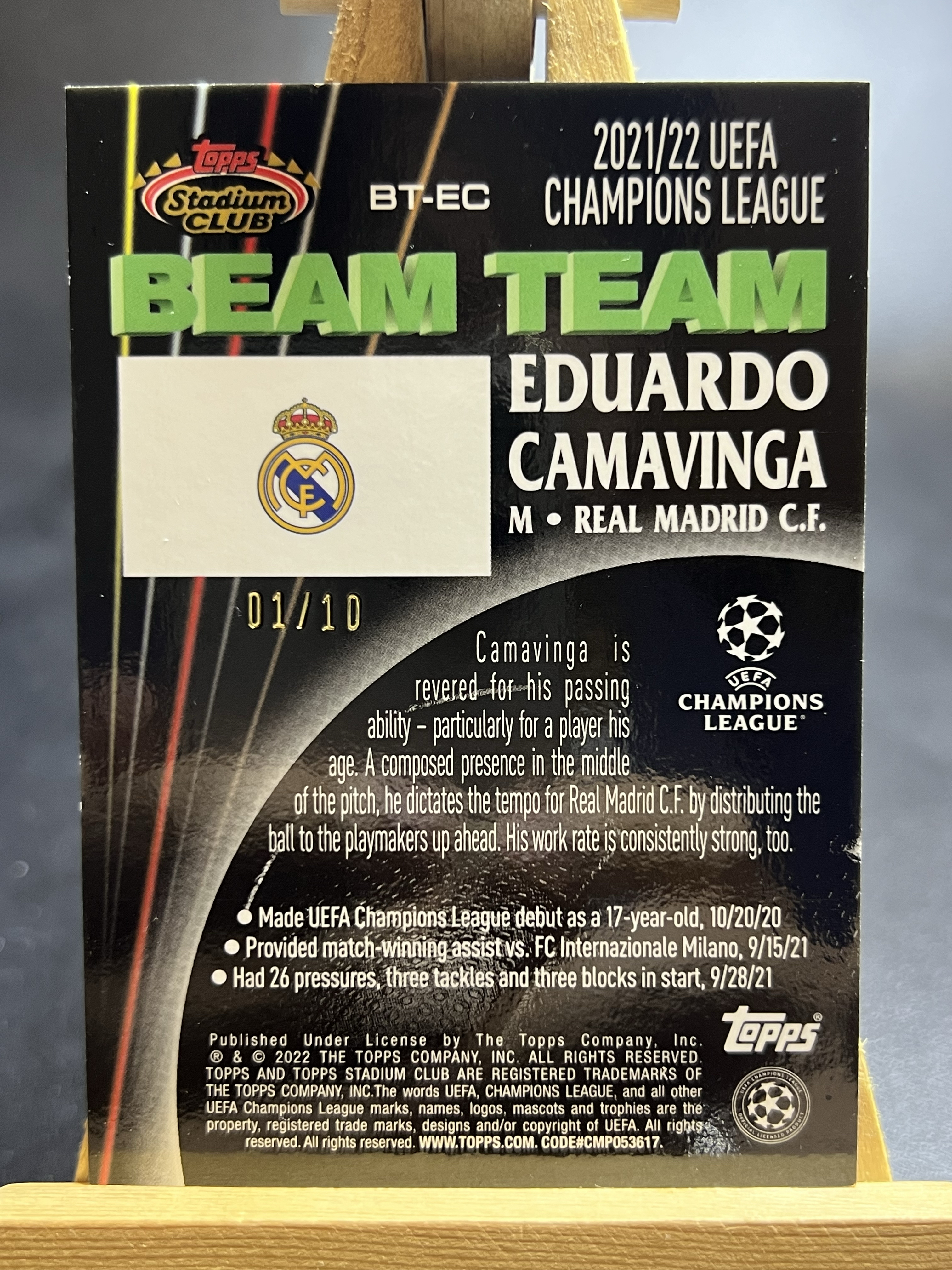 2021-22 Topps Stadium Club Chrome Eduardo Camavinga 竞技场 卡马文加 01/10编 首编 黑折 1992元年复刻 beam team 李哥 叉叉拍卖