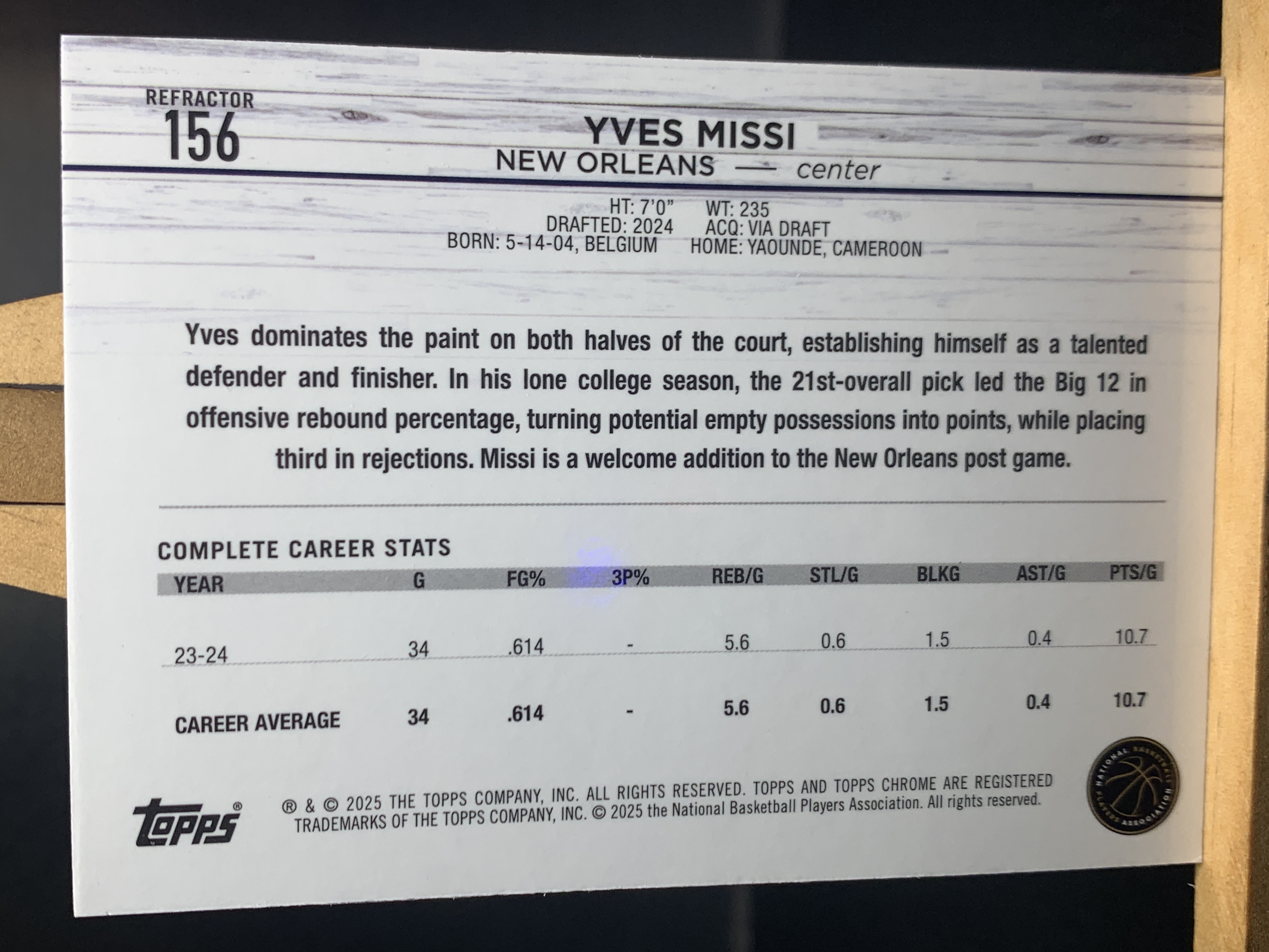 (S2) 2025 TOPPS 折射 新秀RC 伊夫 米西 近期大热球星 收藏必备 卡品如图!!!