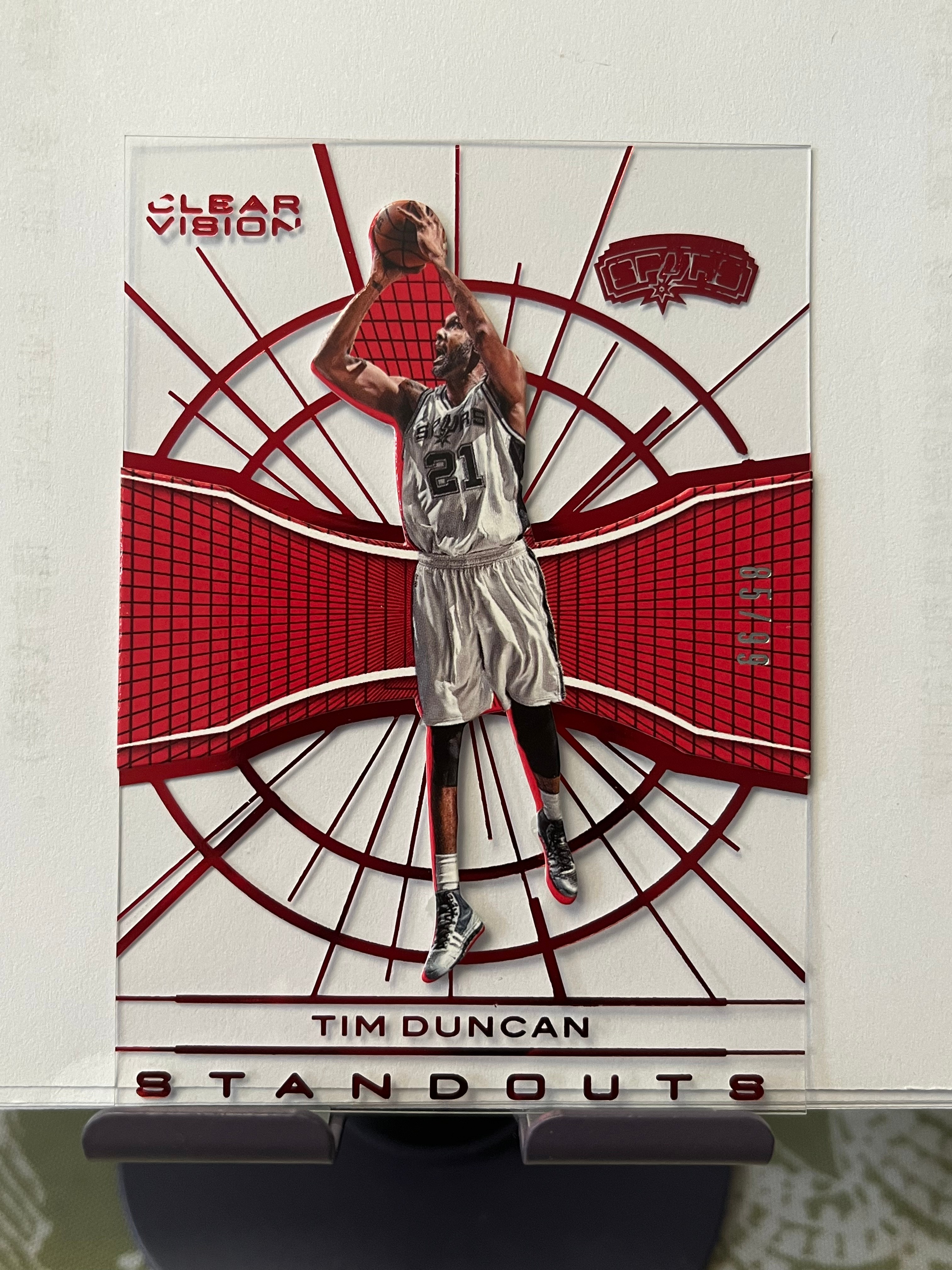 2015-16 Panini Clear Vision Tim Duncan 蒂姆 邓肯 石佛 马刺【带编 85/99 透明胶片 STANDOUTS 特卡】【边角瑕疵如图 介意勿拍】#1200