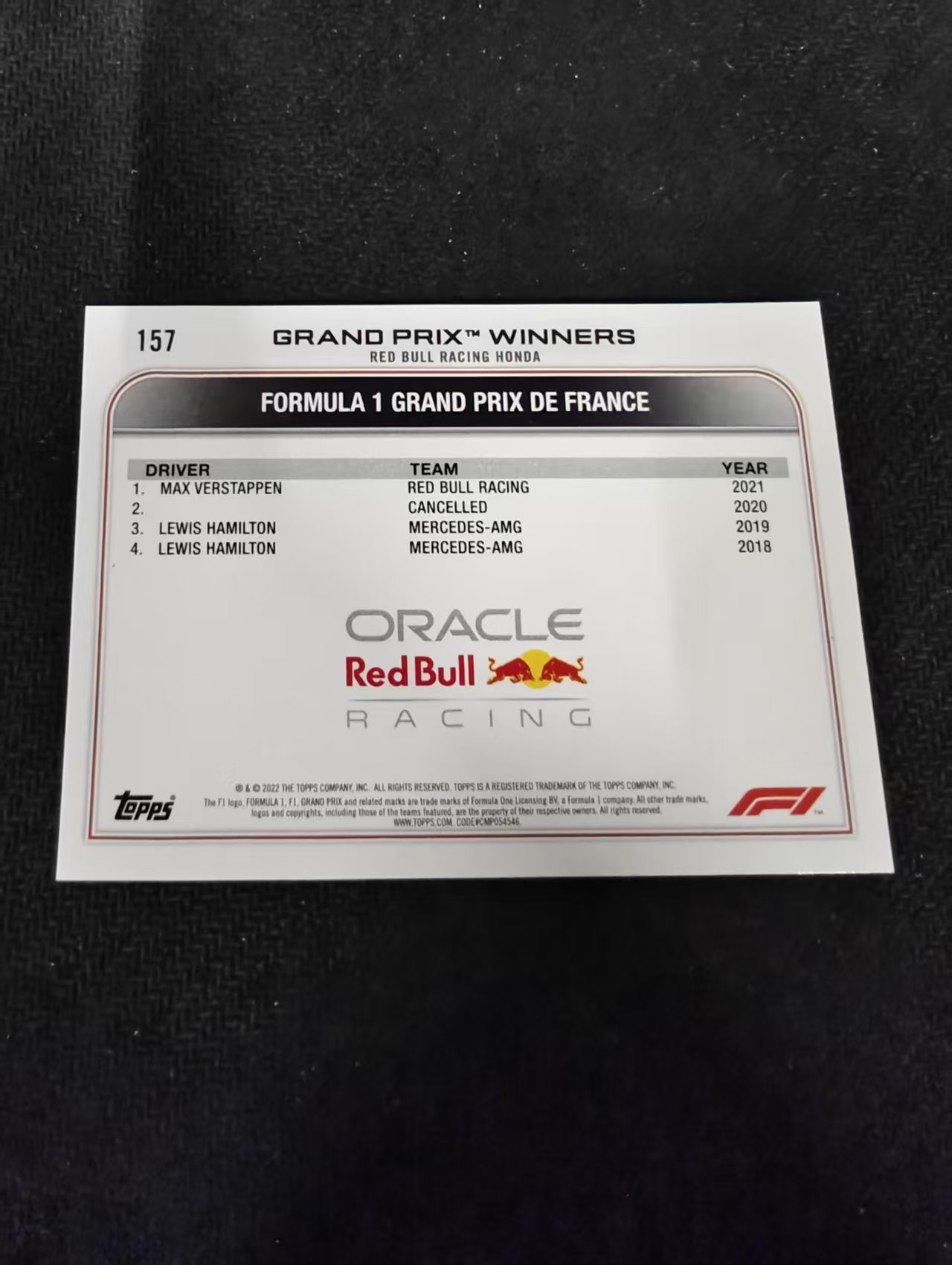2022 Topps Chrome F1 Max Verstappen 维斯塔潘 红牛 划痕 边角瑕疵 @157