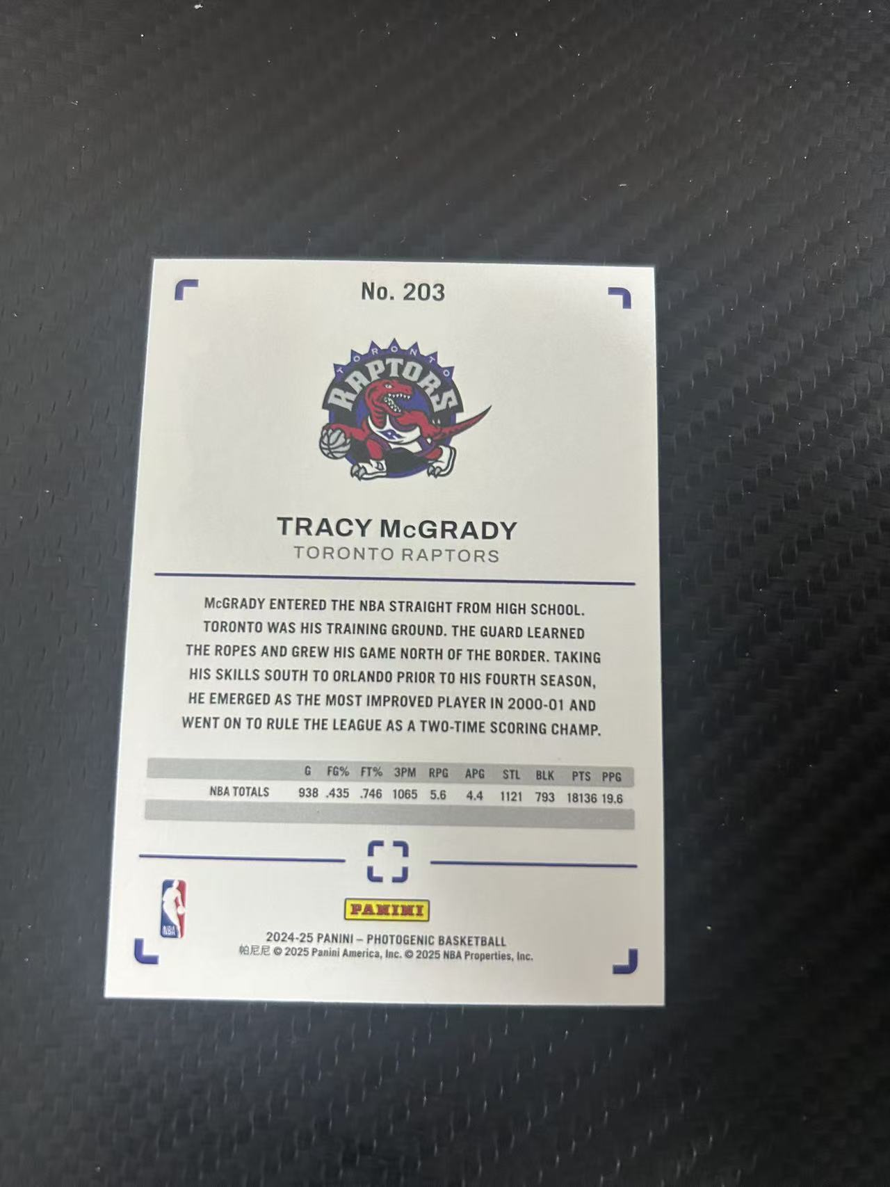 2024-25 Panini Photogenic Tracy McGrady #203【灯灯拍卡】 上镜 猛龙 麦克格雷迪 麦迪 折射 传奇 T-mac 名宿 82/99编【雪茄】
