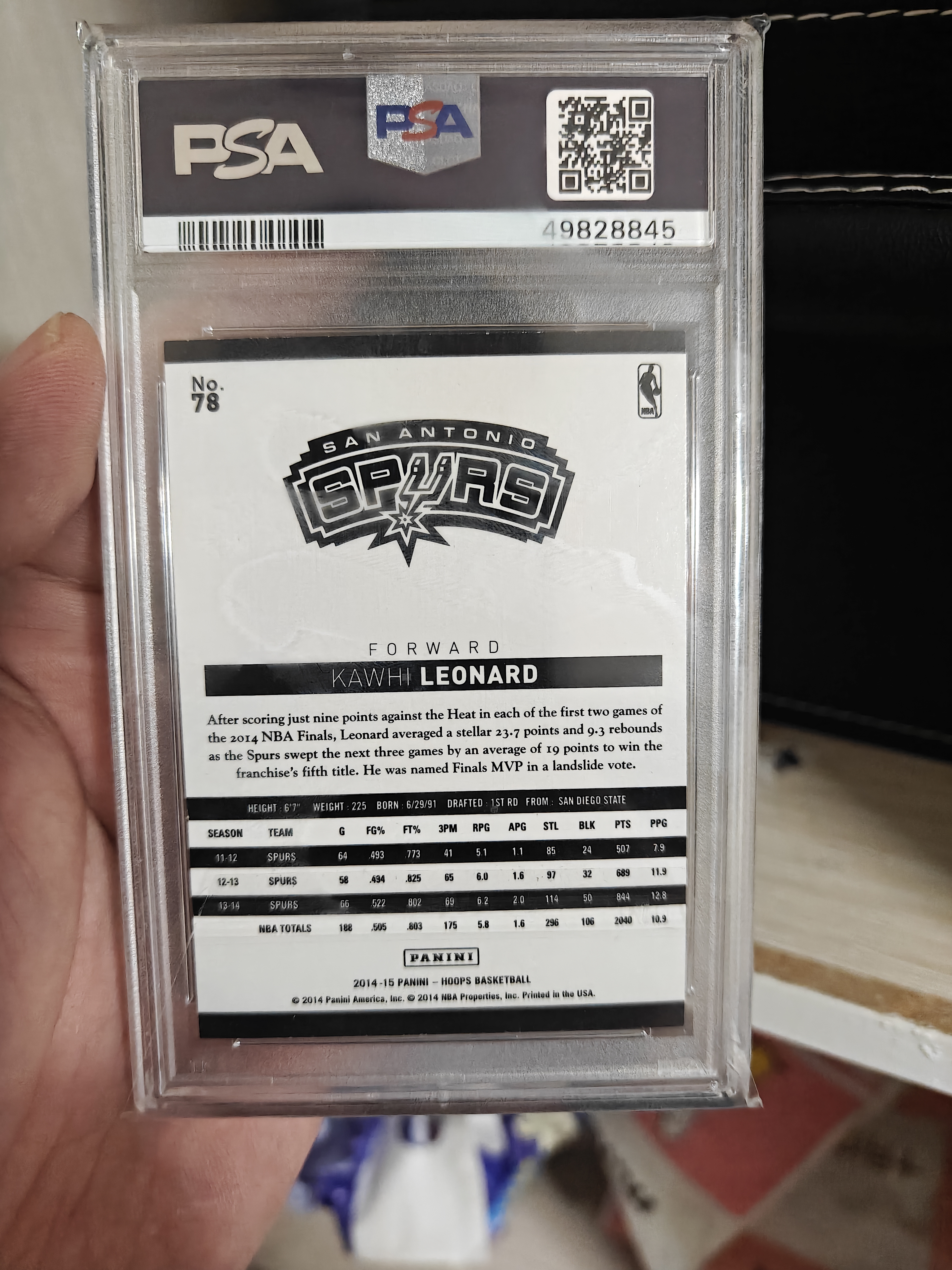 2014-15 Panini Hoops Kawhi Leonard #78 PSA9分 Americana 卡哇伊 科怀伦纳德 马刺队 伦纳德 稀有base 马刺