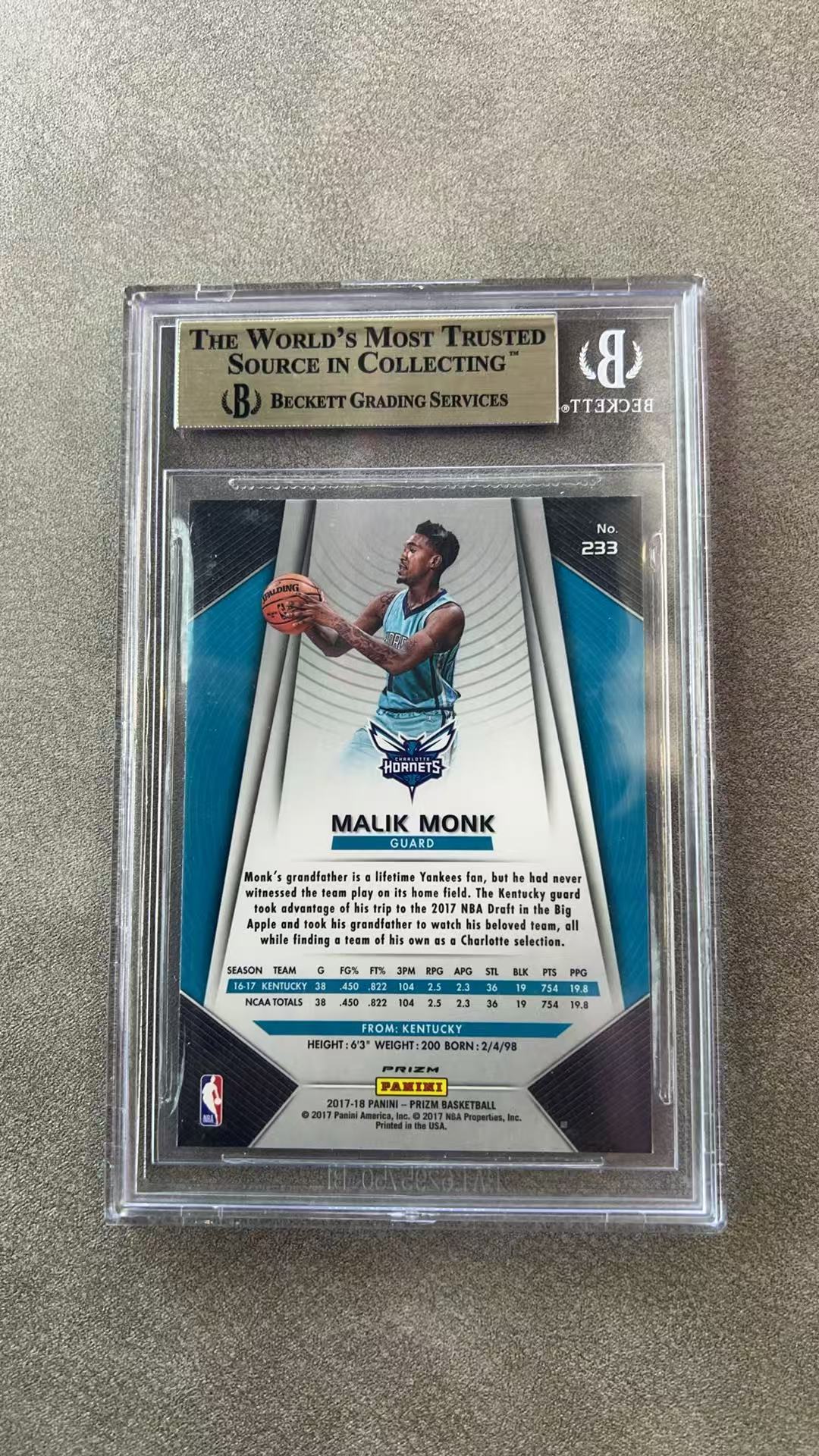 6454【330球星卡实体店代卖】2017-18 帕尼尼 PRIZM 马利克 蒙克 Malik monk 黄蜂 新秀RC 双色折 金标 BGS9.5 仅顺丰寄付(AP9)