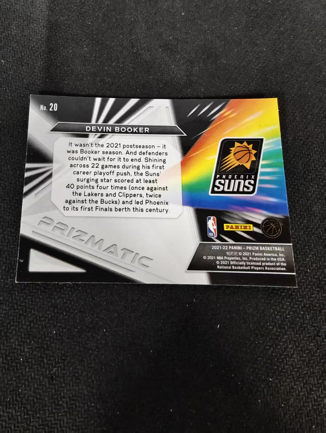 【可合并,不累计】2021-22 Panini Prizm Devin Booker 太阳 德文 布克 Prizmatic 特卡 不保卡品 介意勿拍 #20