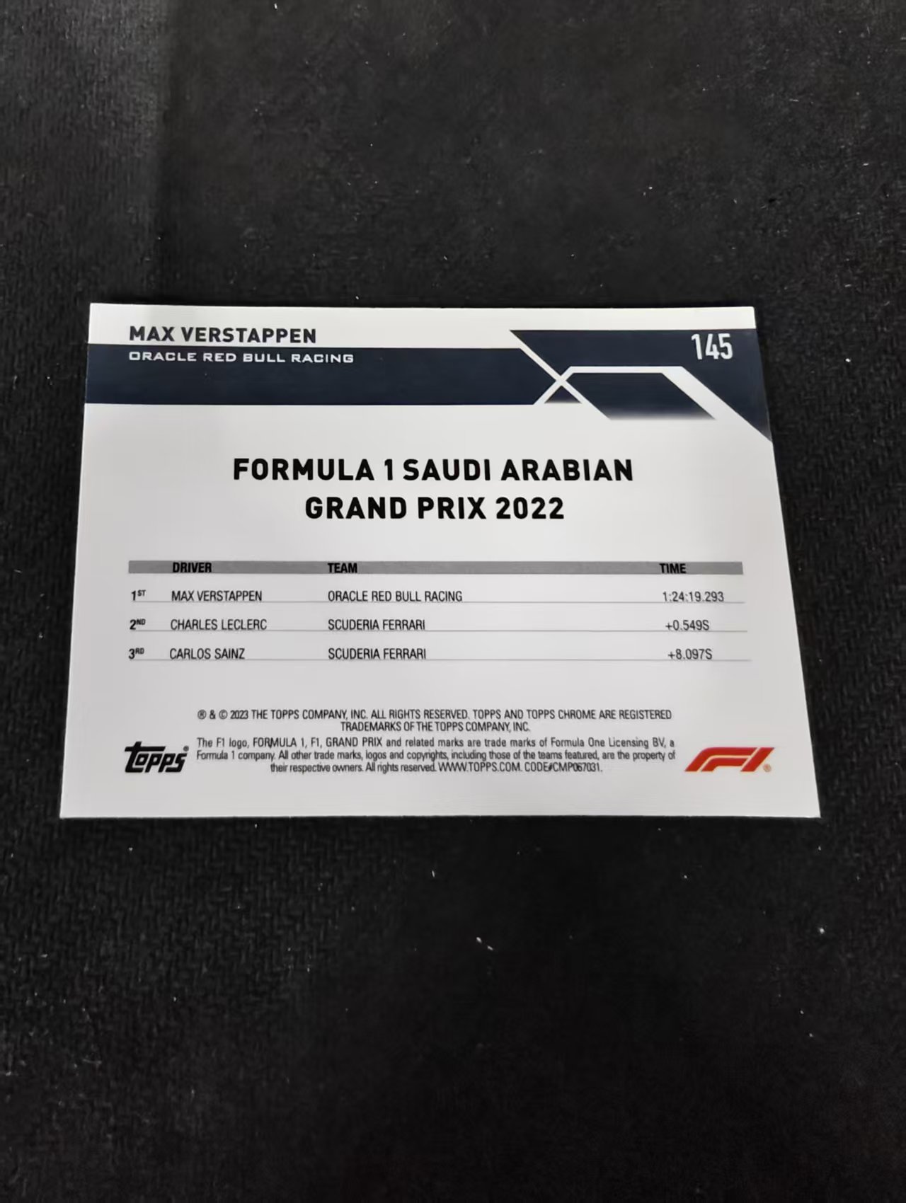 2023 Topps Chrome F1 Max Verstappen 维斯塔潘 红牛 划痕 边角瑕疵 #145
