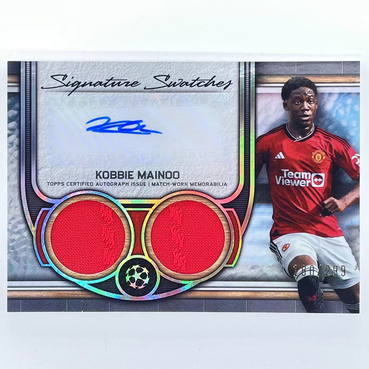 G 2023-24 Topps Museum Kobbie Mainoo 科比 梅努 麦努 英格兰 曼联 曼彻斯特联 欧冠 博物馆 299编 签字 签名 SS签 双窗球衣物料 物料签 闪版 轻印如图 众孚ming#