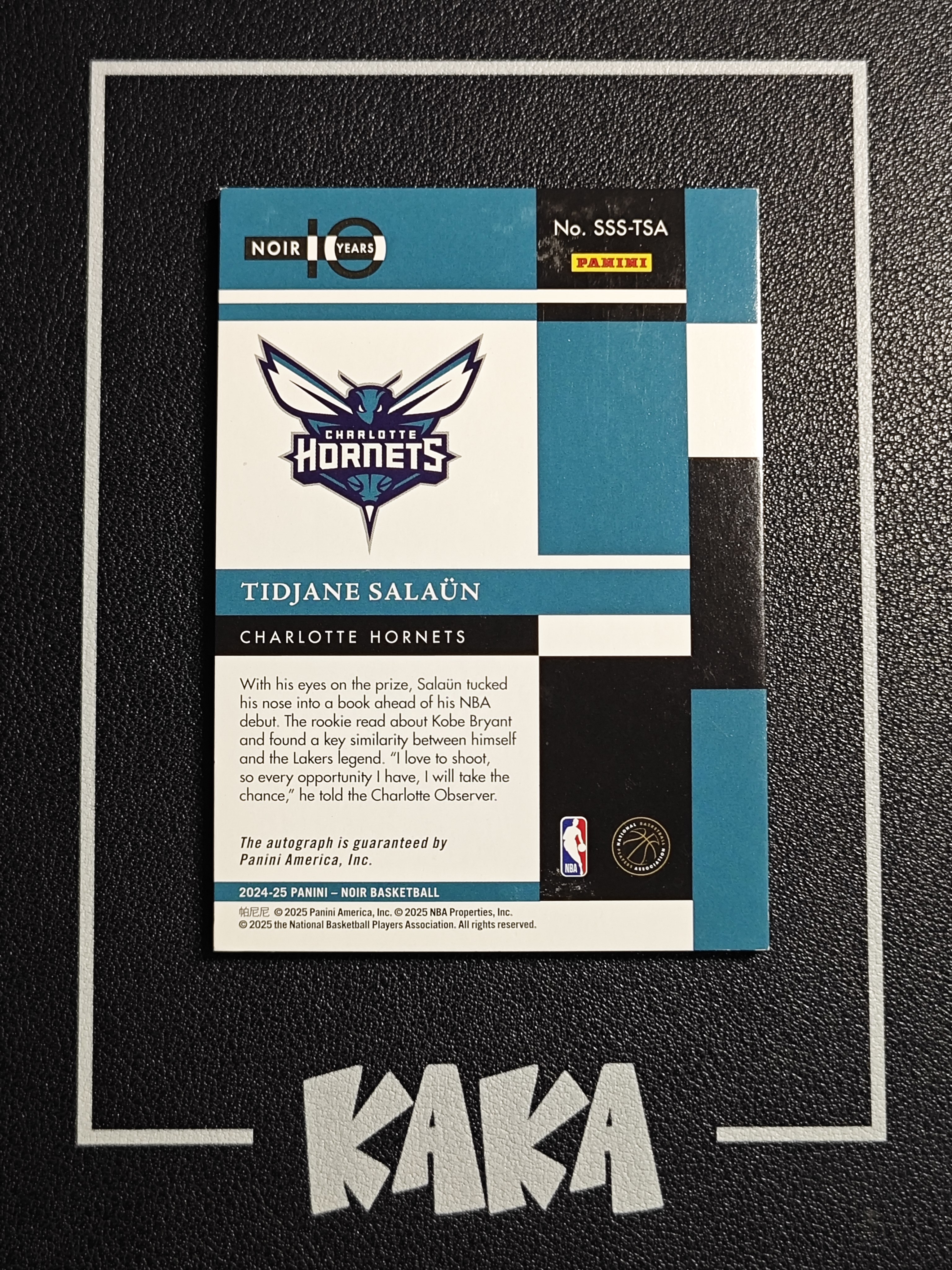 【KAKA】2024-25 Panini Noir Tidjane Salaun 诺尔 黄蜂 新秀 RC 提贾尼 萨隆 99编 卡签 鞋灯签 镜面 系列博点 签字 微瑕 景艺