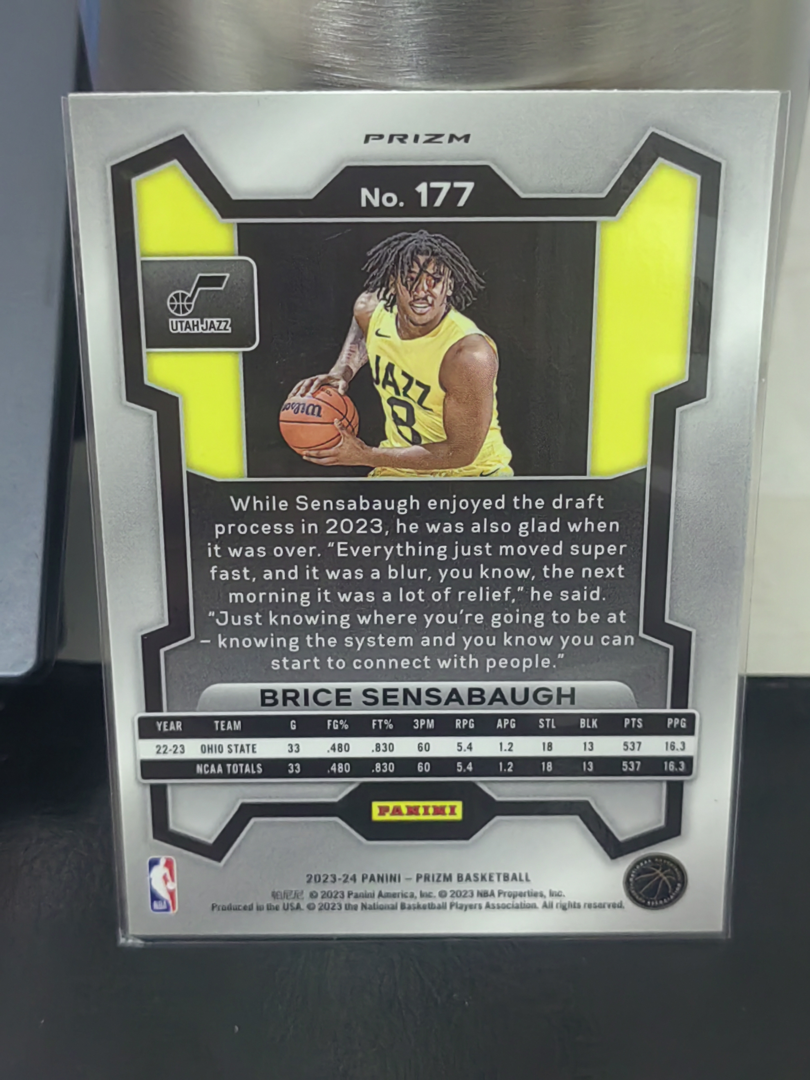 2023-24 Panini Prizm Brice Sensabaugh RC PZ 橙碎冰 新秀 布里斯 森萨博 爵士 篮 白边白角 不保卡品 卡品如图
