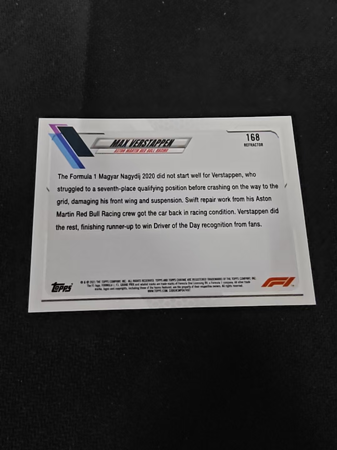 2021 Topps Chrome Max Verstappen F1 维斯塔潘 红牛 银折 划痕 边角瑕疵 #168