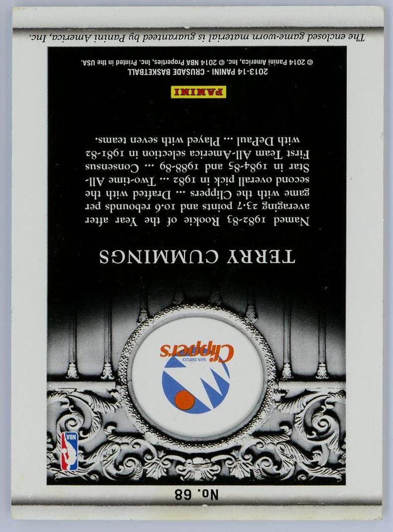 2013-14 Panini Crusade Terry Cummings 特里卡明斯 十字军 亲穿 球衣 物料 快船 卡品如图 0KM4/11.9