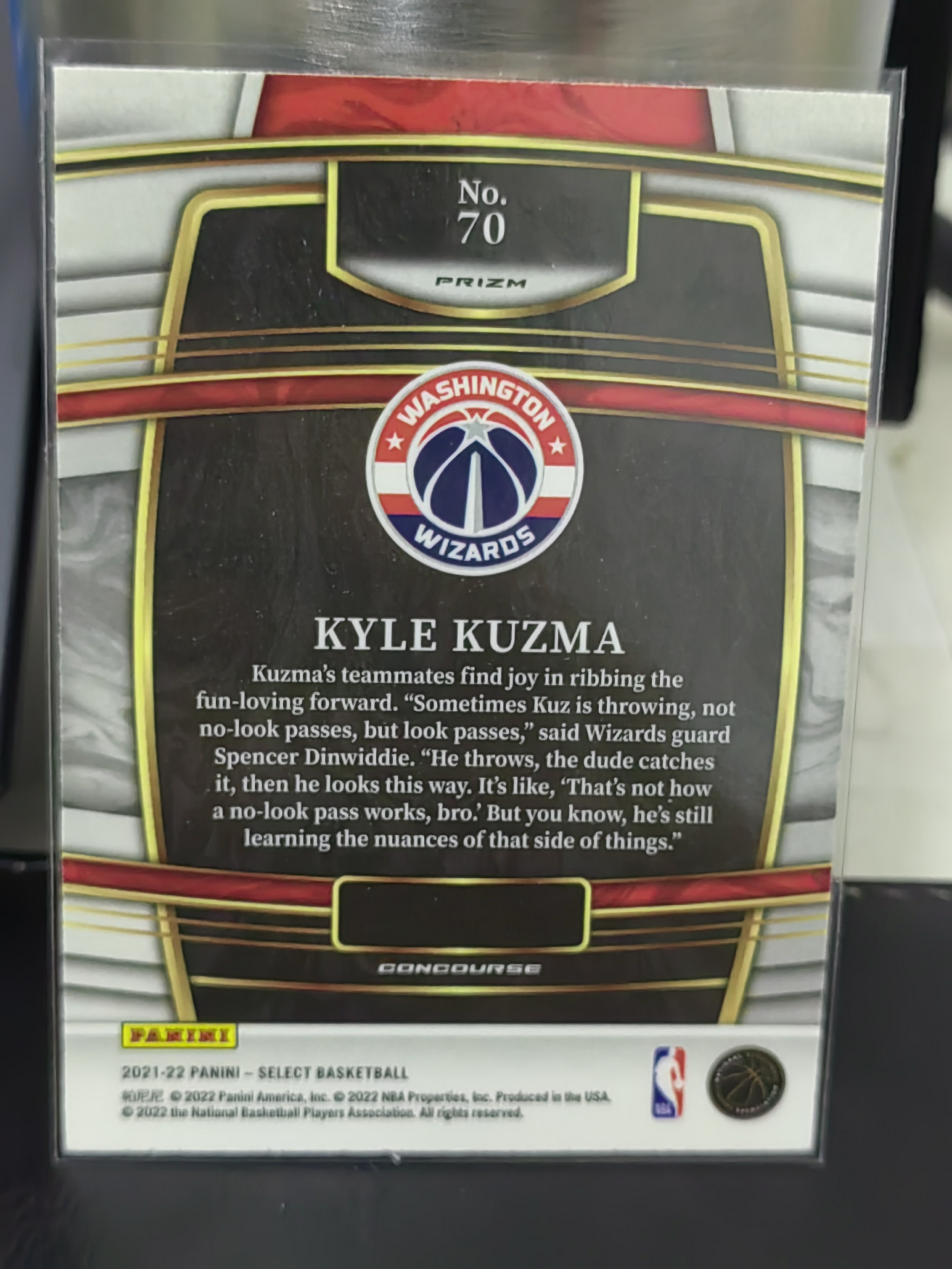 2021-22 Panini Select Kyle Kuzma Select 蓝shimmer 凯尔 库兹马 奇才 篮 白边白角 不保卡品 卡品如图