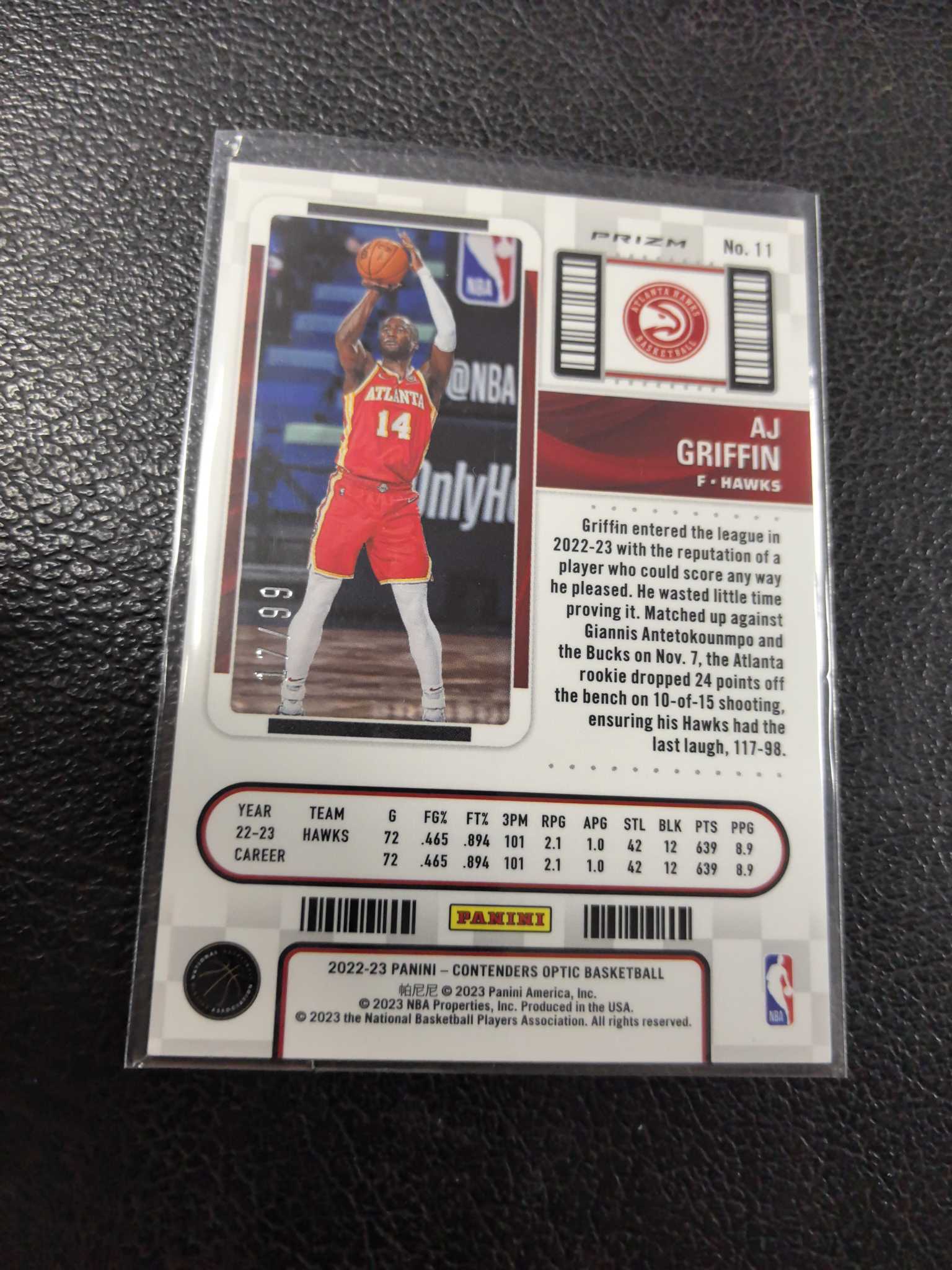 2022-23 aj 格里芬 99编 新秀 球票 折射 蓝折 12-6