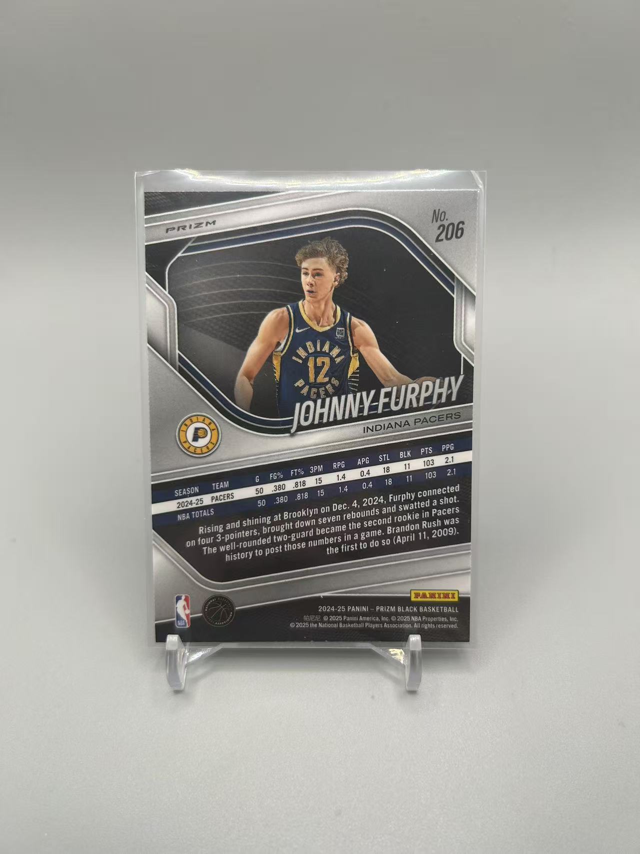 2024-25 Panini Prizm Johnny Furphy RC 【灰灰代拍】全新篮球PZblack 步行者 约翰尼 弗菲 棱镜折 不带编 新秀 二哥