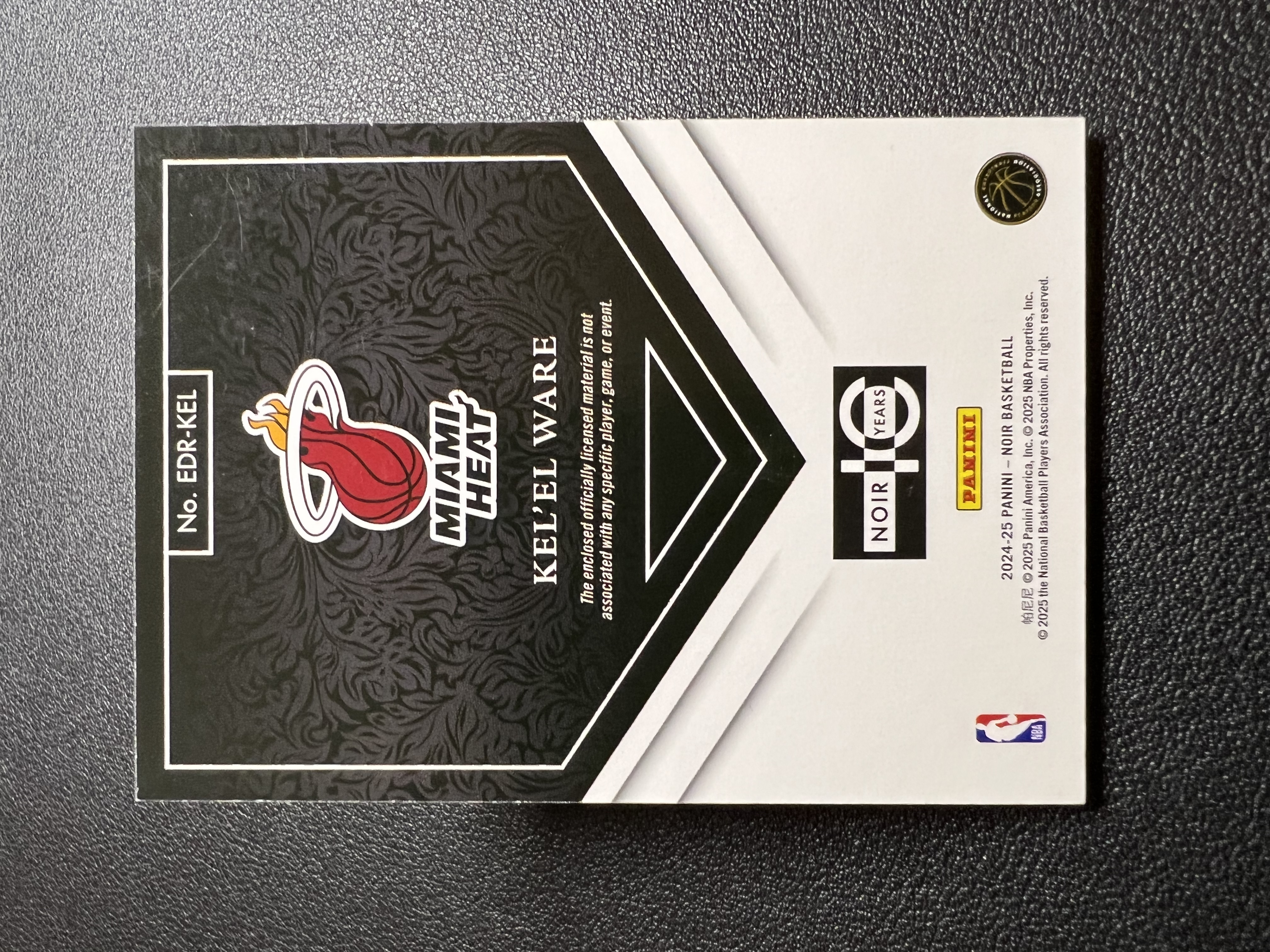 2024-25 Panini Noir Kel'el Ware RC 【星佑代卖】诺尔 热火 新秀 凯莱尔 韦尔 暴力球衣物料切割 49编 收藏必备 机