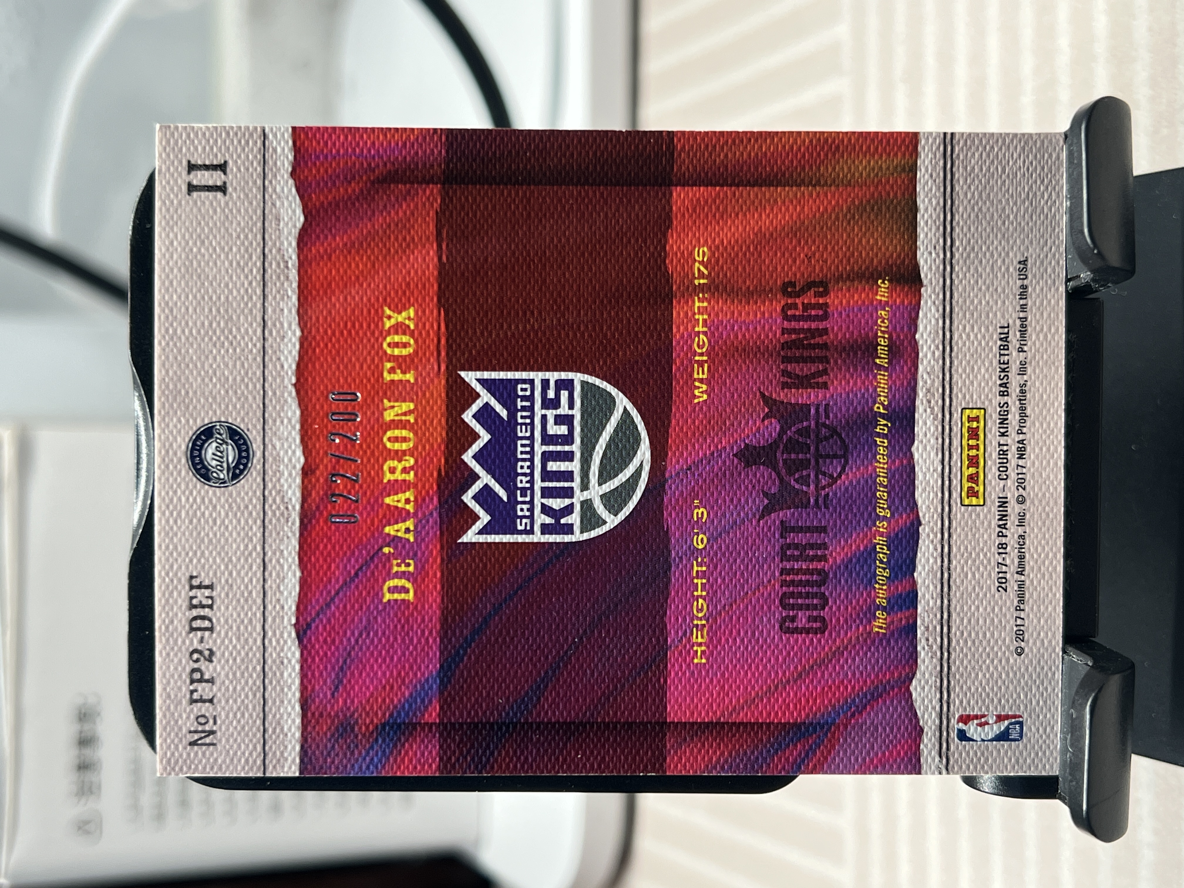 2017-18 Panini Court Kings De'Aaron Fox RC 达龙 福克斯 银笔钱 新秀 022/200编 大比例