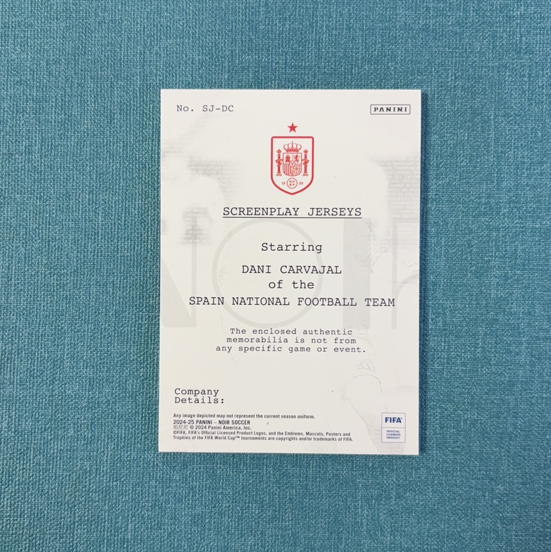 2024-25 Panini Noir 诺尔 Dani Carvajal 卡瓦哈尔 物料 09/55编 球衣 切割 折射 西班牙 皇家马德里 皇马 卡品如图 HGH