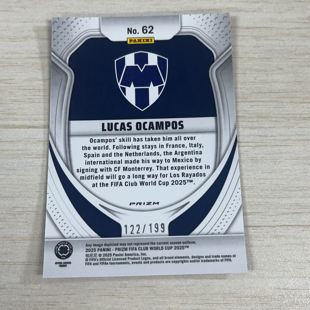 【小牛代拍】2025 Panini Prizm FIFA Club World Cup Lucas Ocampos 卢卡斯 奧坎波斯 塞维利亚 蒙特雷 199编 红折 折射 元年 世俱杯 P(一哥)