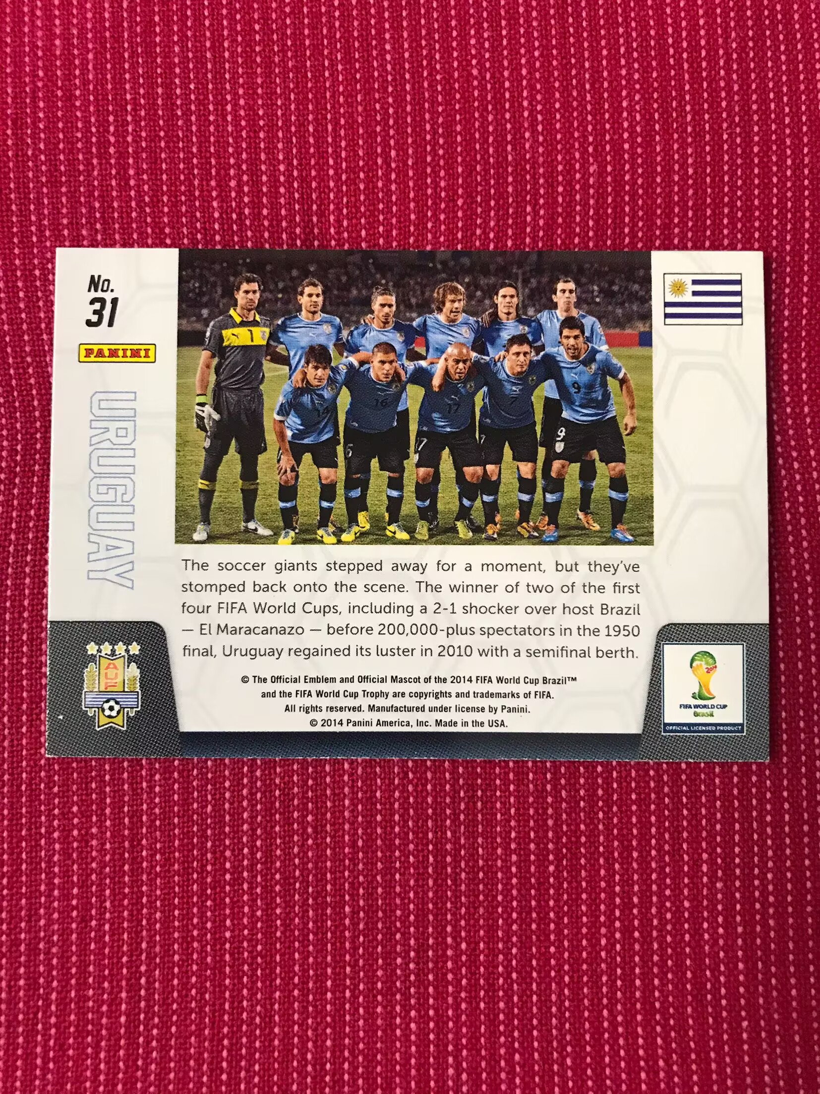 2014 Panini Prizm URUGUAY 【宾森光拍卖第191期】World Cup 全家福 特卡 乌拉圭 元年世界杯