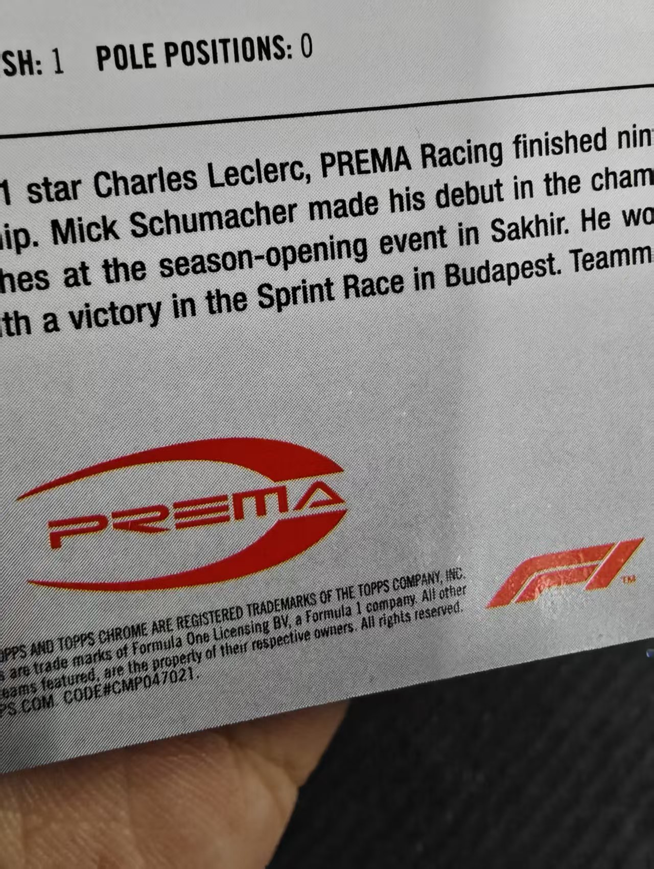 【汽水拍卖】2020 Topps Chrome Prema Racing 普瑞马车队 F1元年 Team Logo 队徽 队标特卡 蓝宝石 碎冰折 瑕疵如图